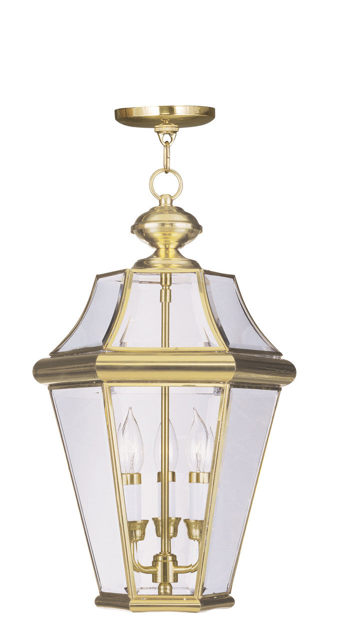 LIVEX Lighting 2365-02 Georgetown Outdoor Chain Lantern in Polished Brass (3 Light)