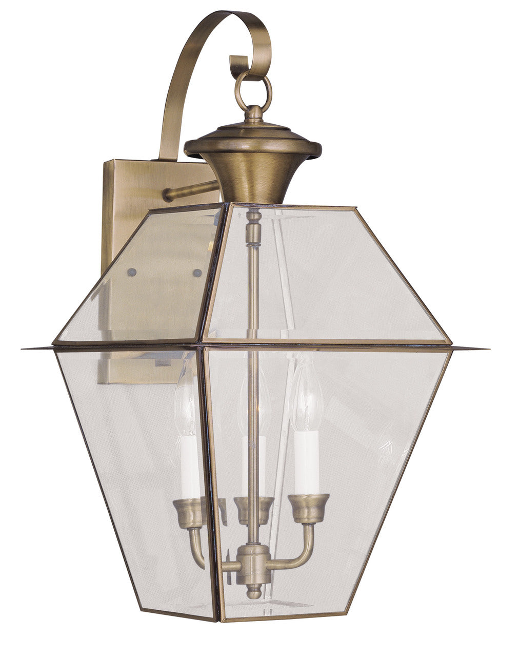 LIVEX Lighting 2381-01 Westover Outdoor Wall Lantern in Antique Brass (3 Light)