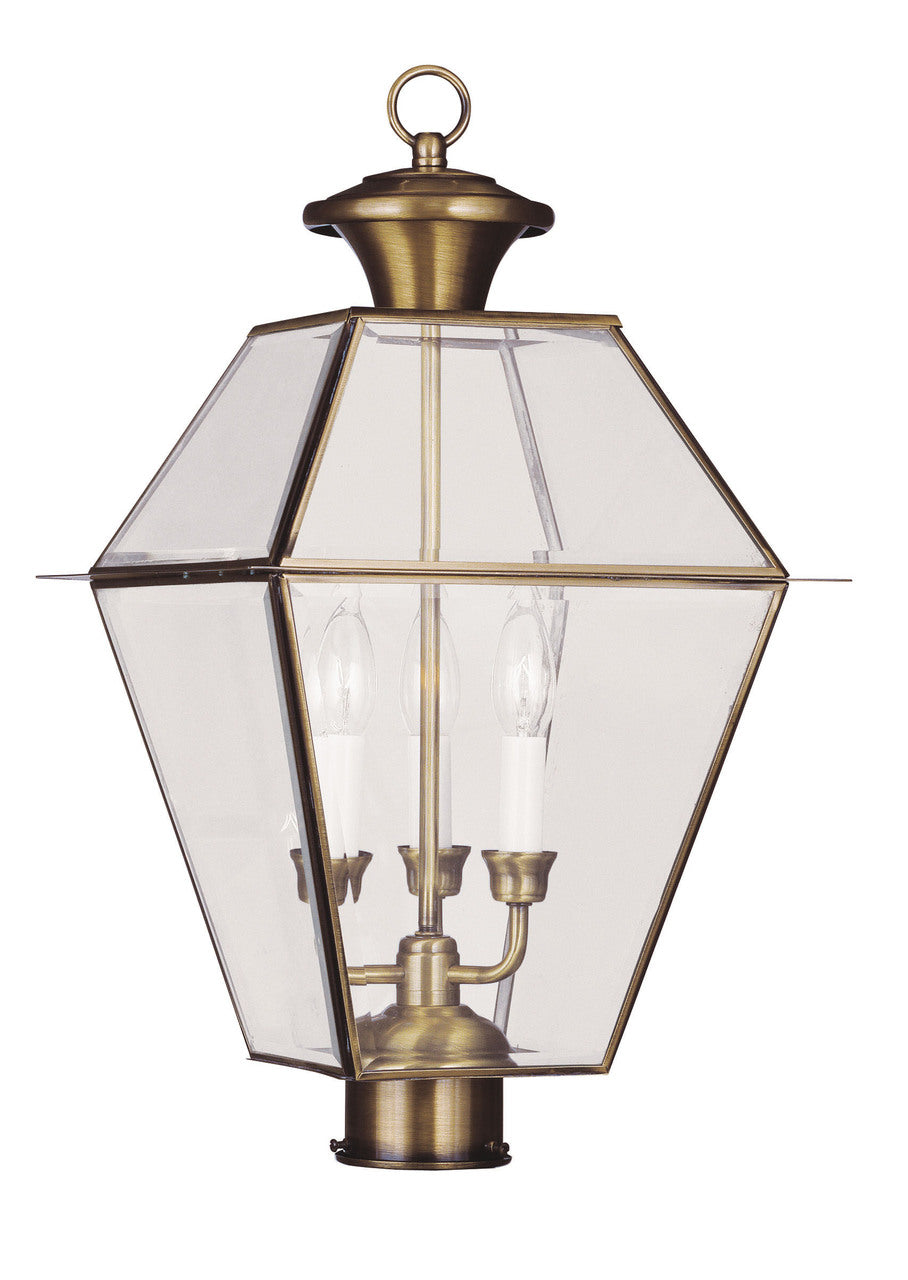 LIVEX Lighting 2384-01 Westover Outdoor Post Lantern in Antique Brass (3 Light)