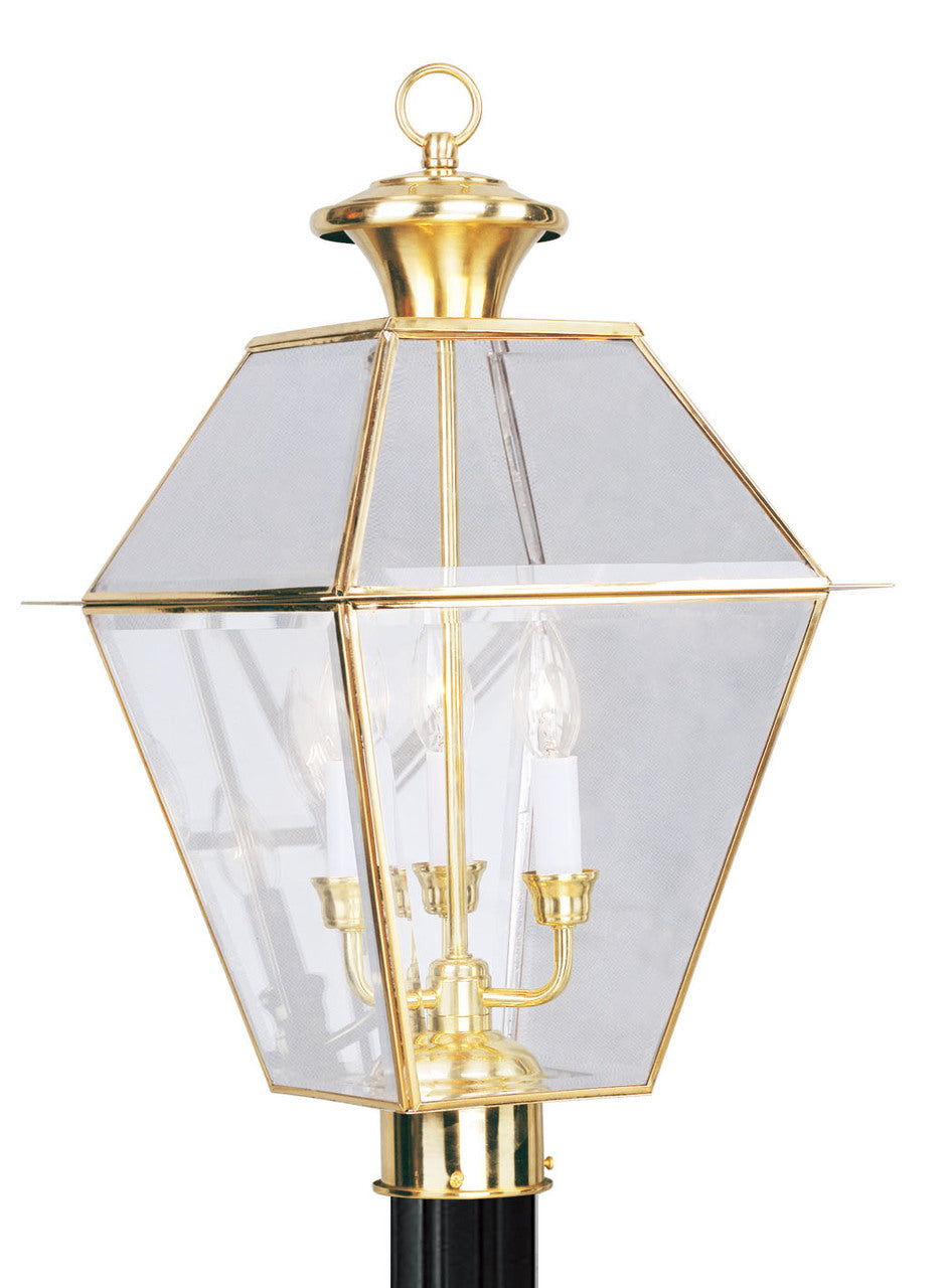 LIVEX Lighting 2384-02 Westover Outdoor Post Lantern in Polished Brass (3 Light)