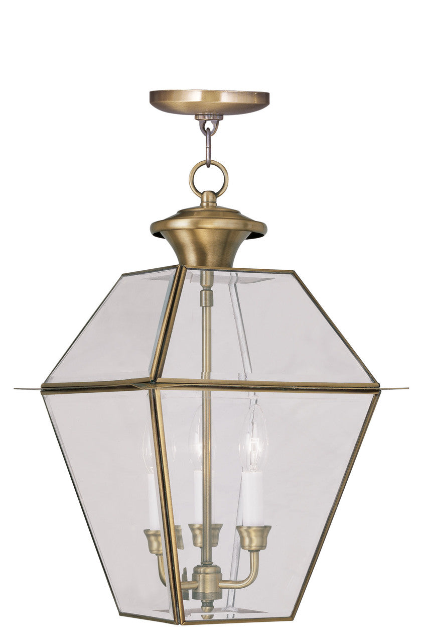 LIVEX Lighting 2385-01 Westover Outdoor Chain Lantern in Antique Brass (3 Light)