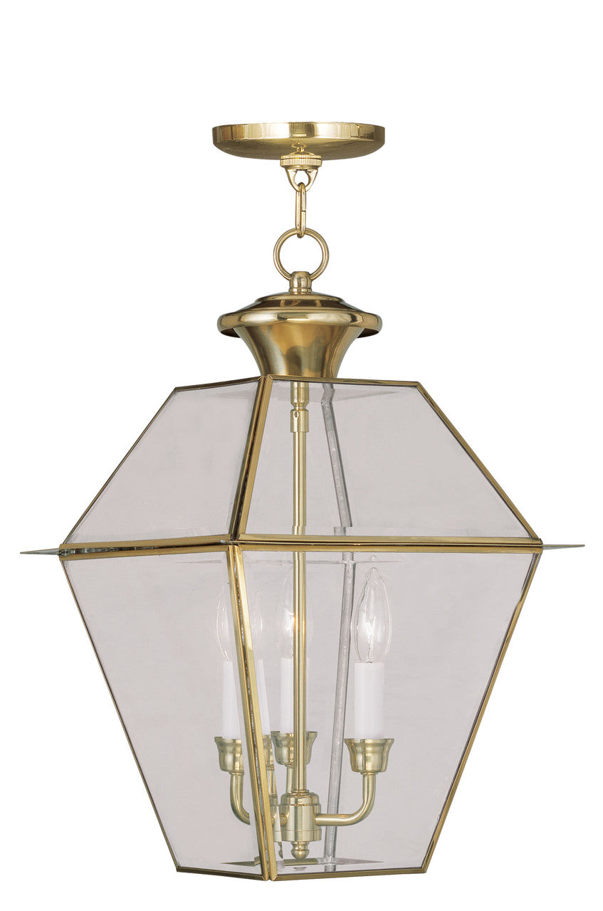 LIVEX Lighting 2385-02 Westover Outdoor Chain Lantern in Polished Brass (3 Light)