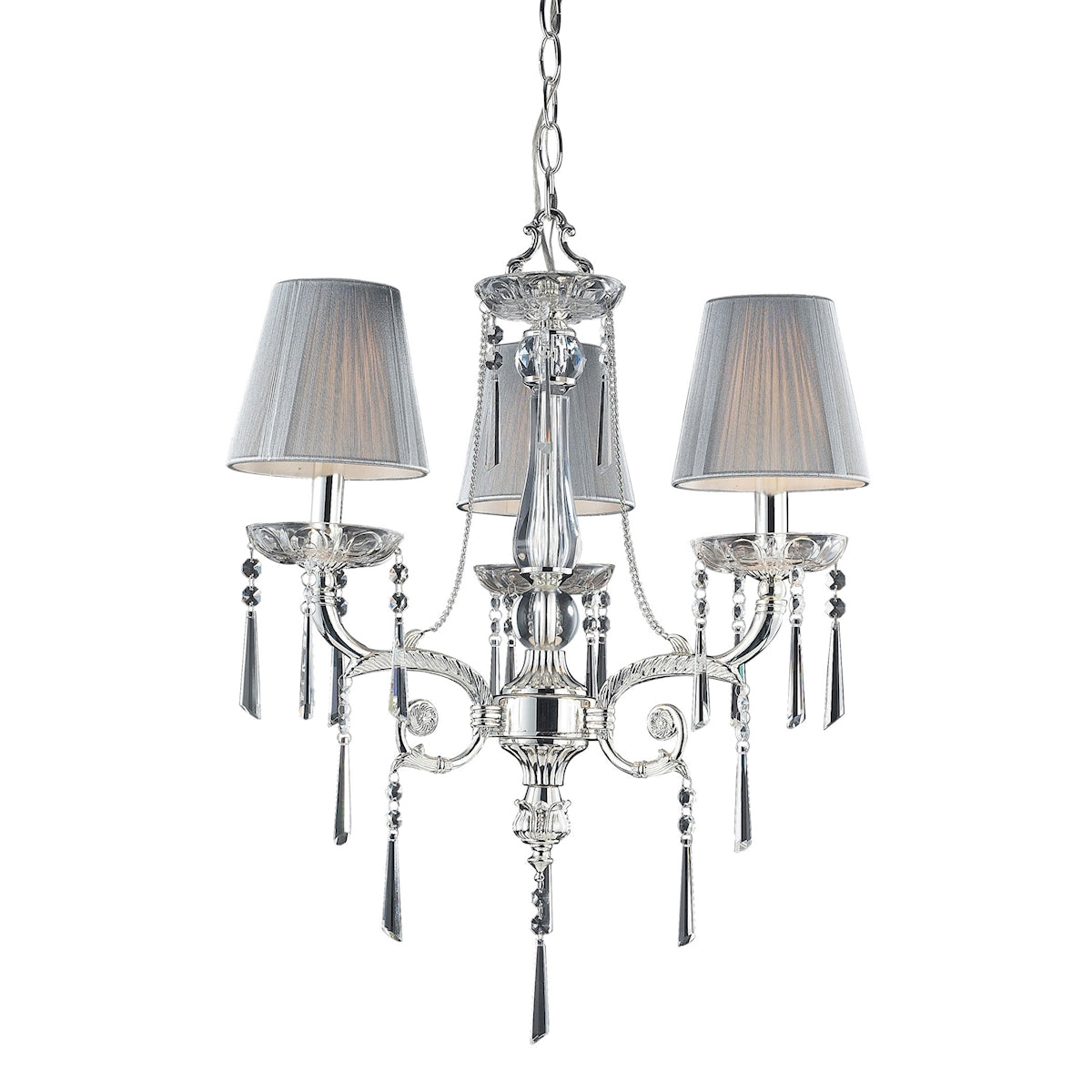 ELK Lighting 2395/3 Princess 3-Light Chandelier in Polished Silver with Fabric Shades