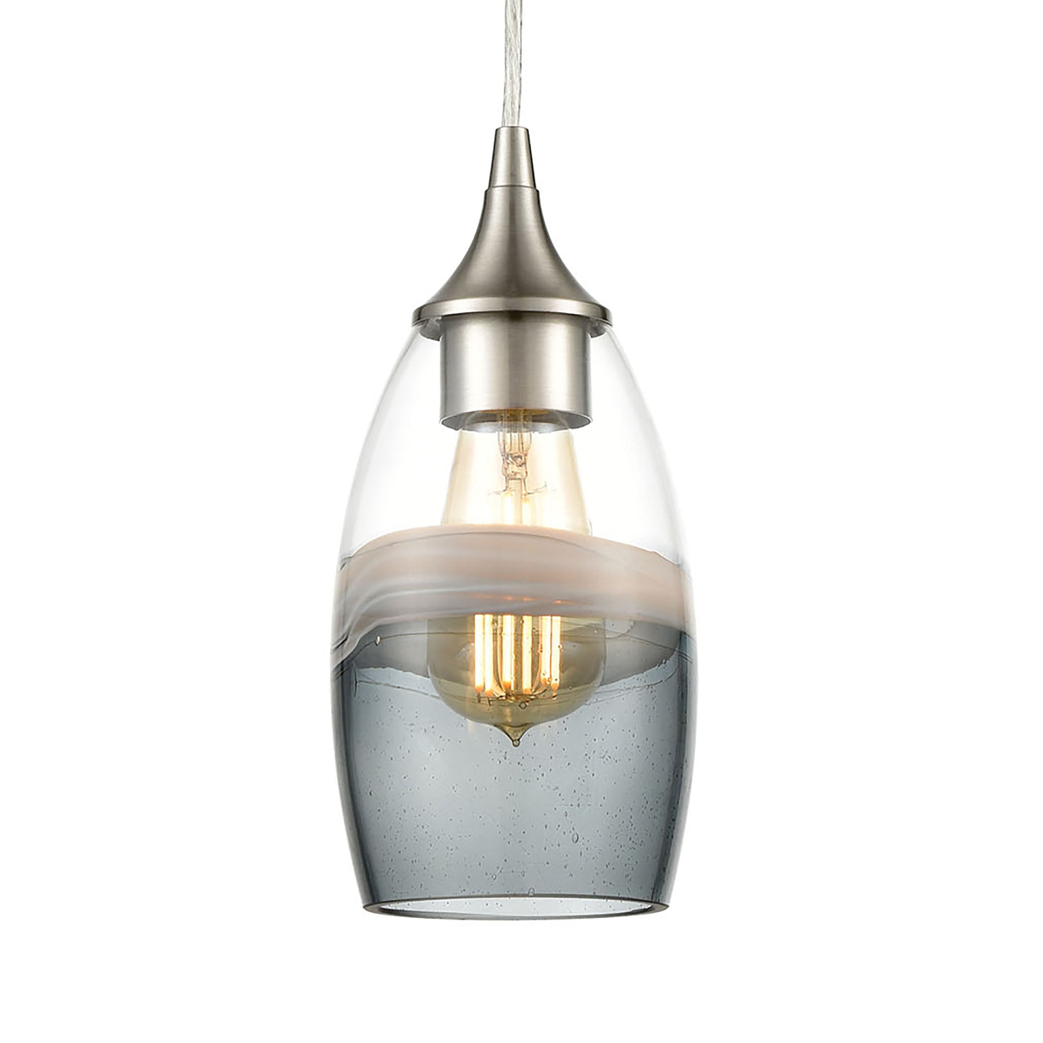 ELK Lighting 25098/1 Sutter Creek 1-Light Mini Pendant in Satin Nickel with Clear, Grey, and Smoke Seedy Glass