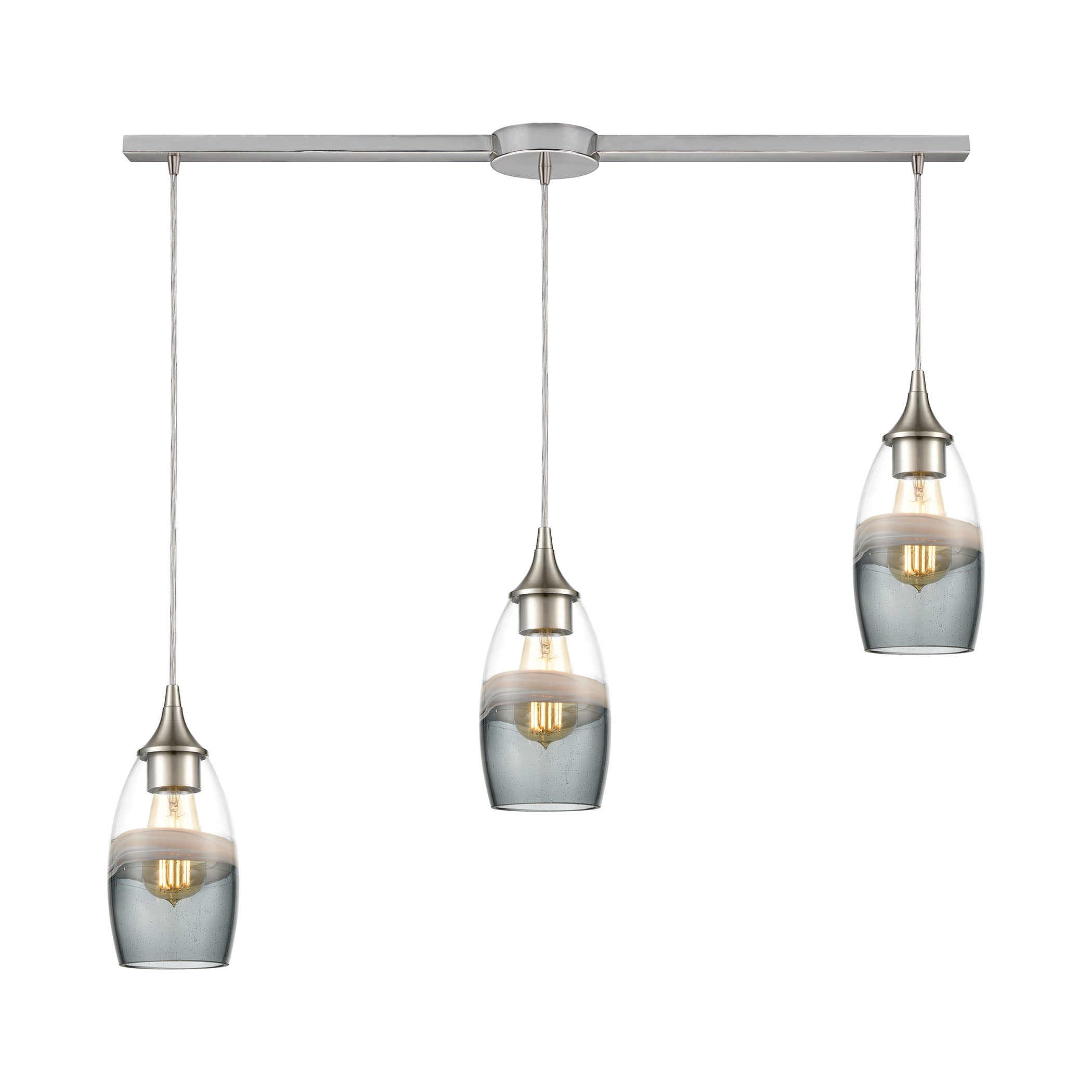 ELK Lighting 25098/3L Sutter Creek 3-Light Linear Mini Pendant Fixture with Clear, Grey, and Smoke Seedy Glass