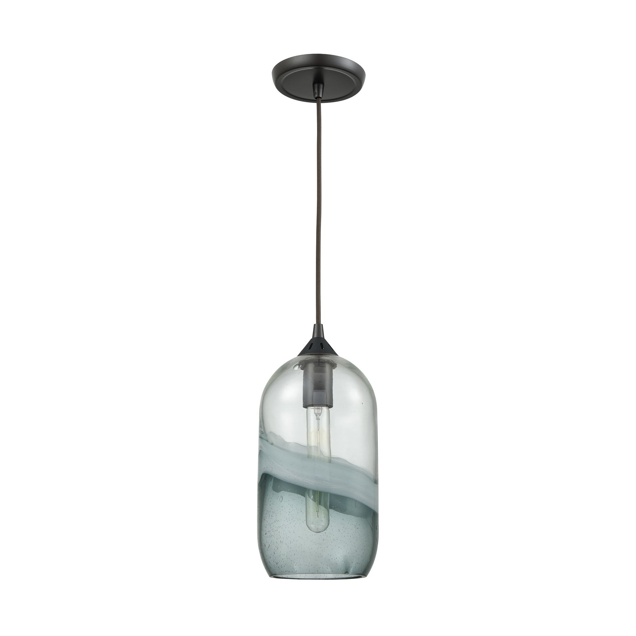 ELK Lighting 25102/1 Sutter Creek 1-Light Mini Pendant in Oiled Bronze with Clear and Smoke Seedy Glass