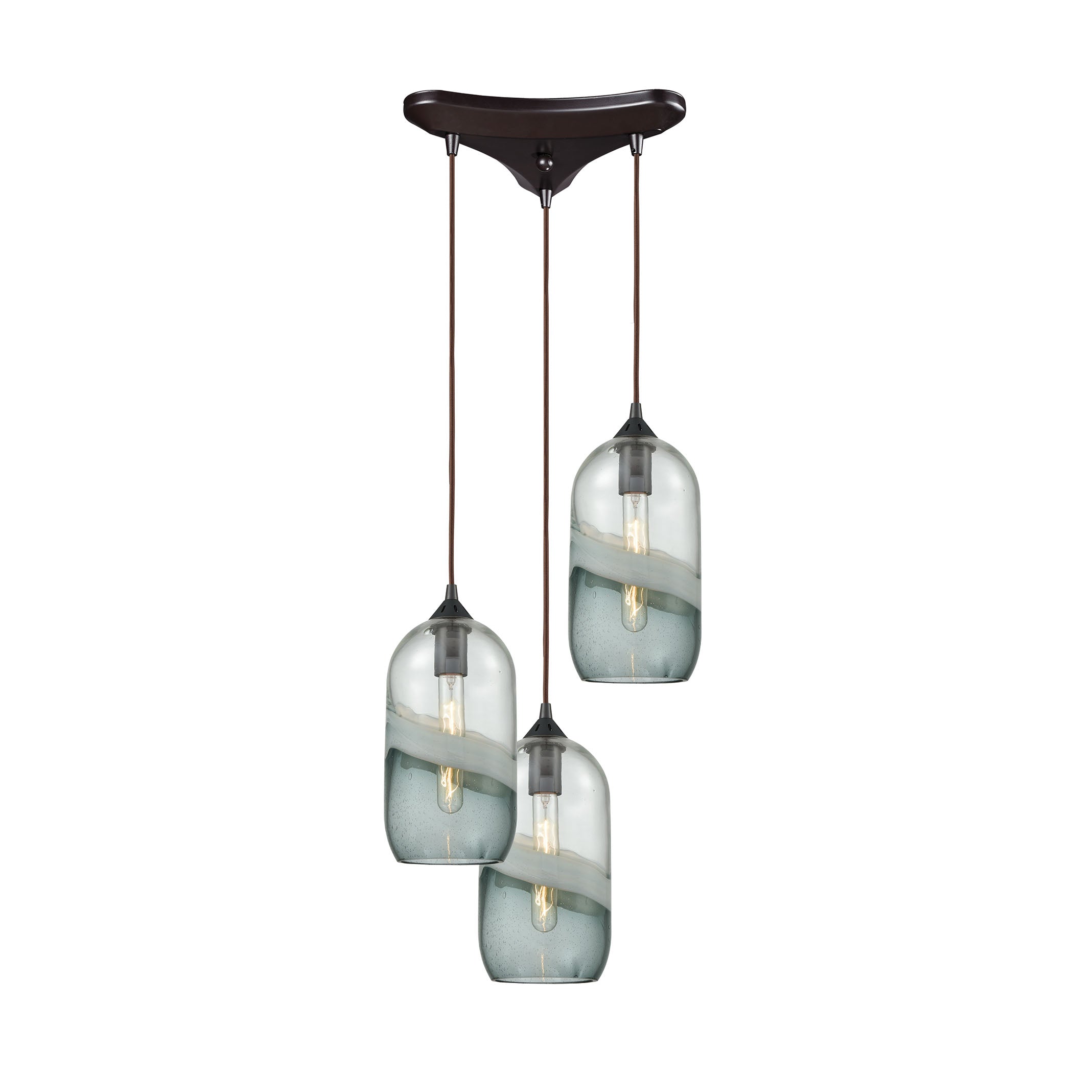 ELK Lighting 25102/3 Sutter Creek 3-Light Triangular Pendant Fixture in Oiled Bronze with Clear and Smoke Seedy Glass