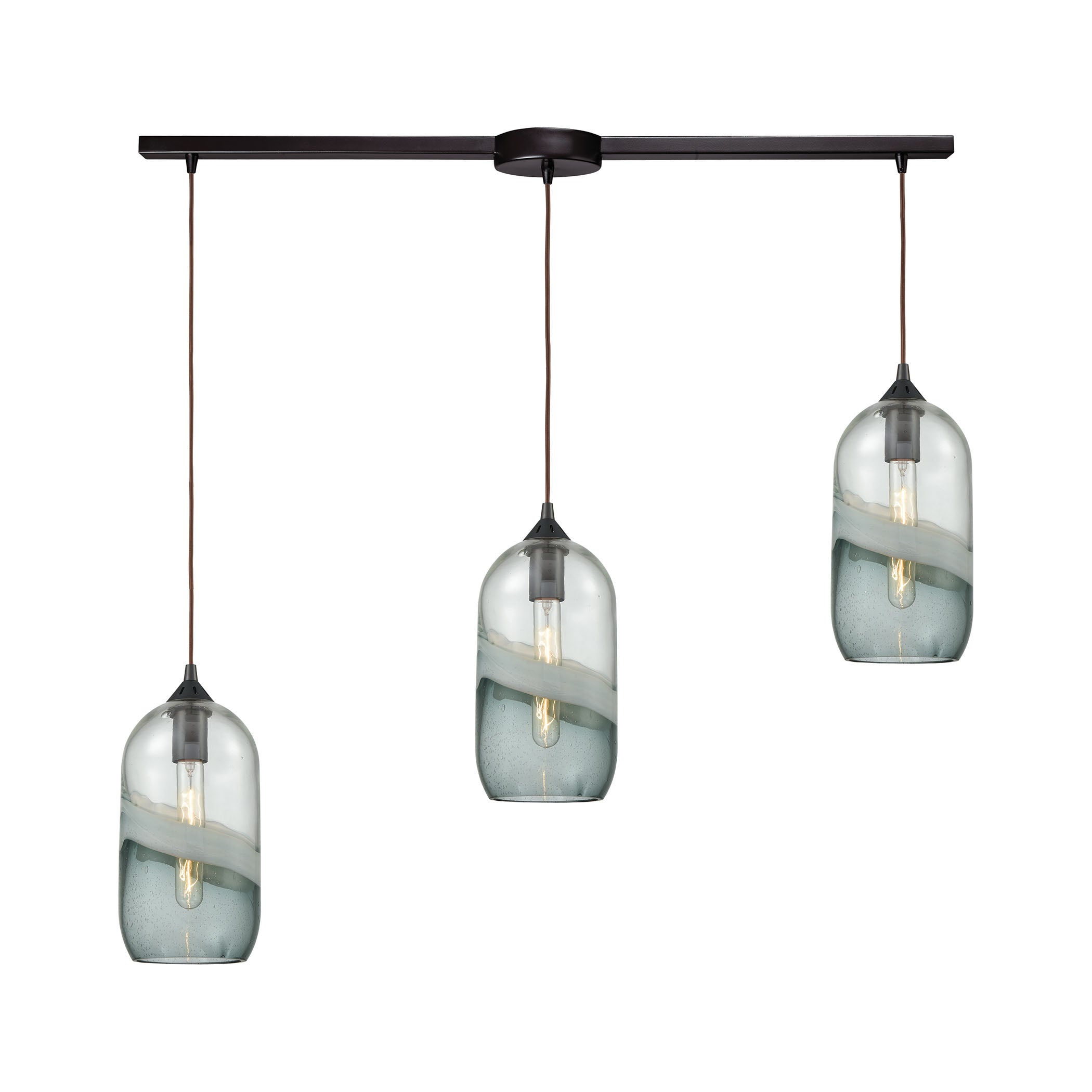 ELK Lighting 25102/3L Sutter Creek 3-Light Linear Mini Pendant Fixture in Oiled Bronze with Clear and Smoke Seedy Glass