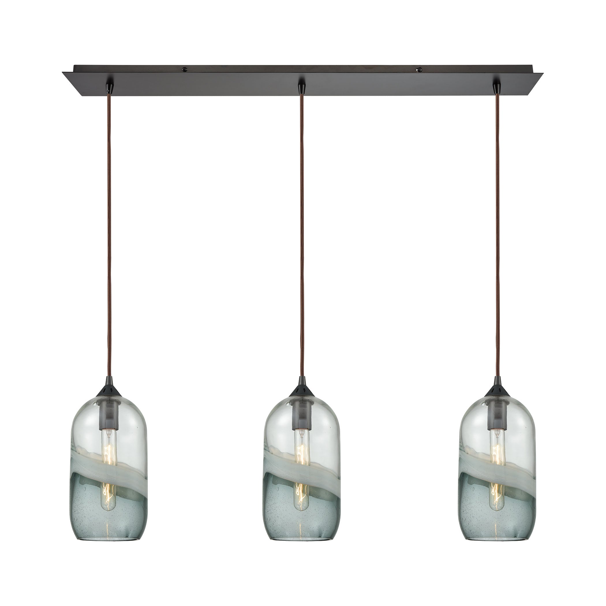 ELK Lighting 25102/3LP Sutter Creek 3-Light Linear Mini Pendant Fixture in Oiled Bronze with Clear and Smoke Seedy Glass