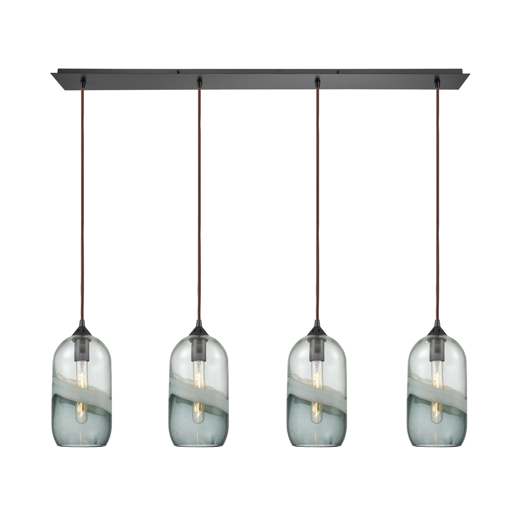 ELK Lighting 25102/4LP Sutter Creek 4-Light Linear Pendant Fixture in Oiled Bronze with Clear and Smoke Seedy Glass