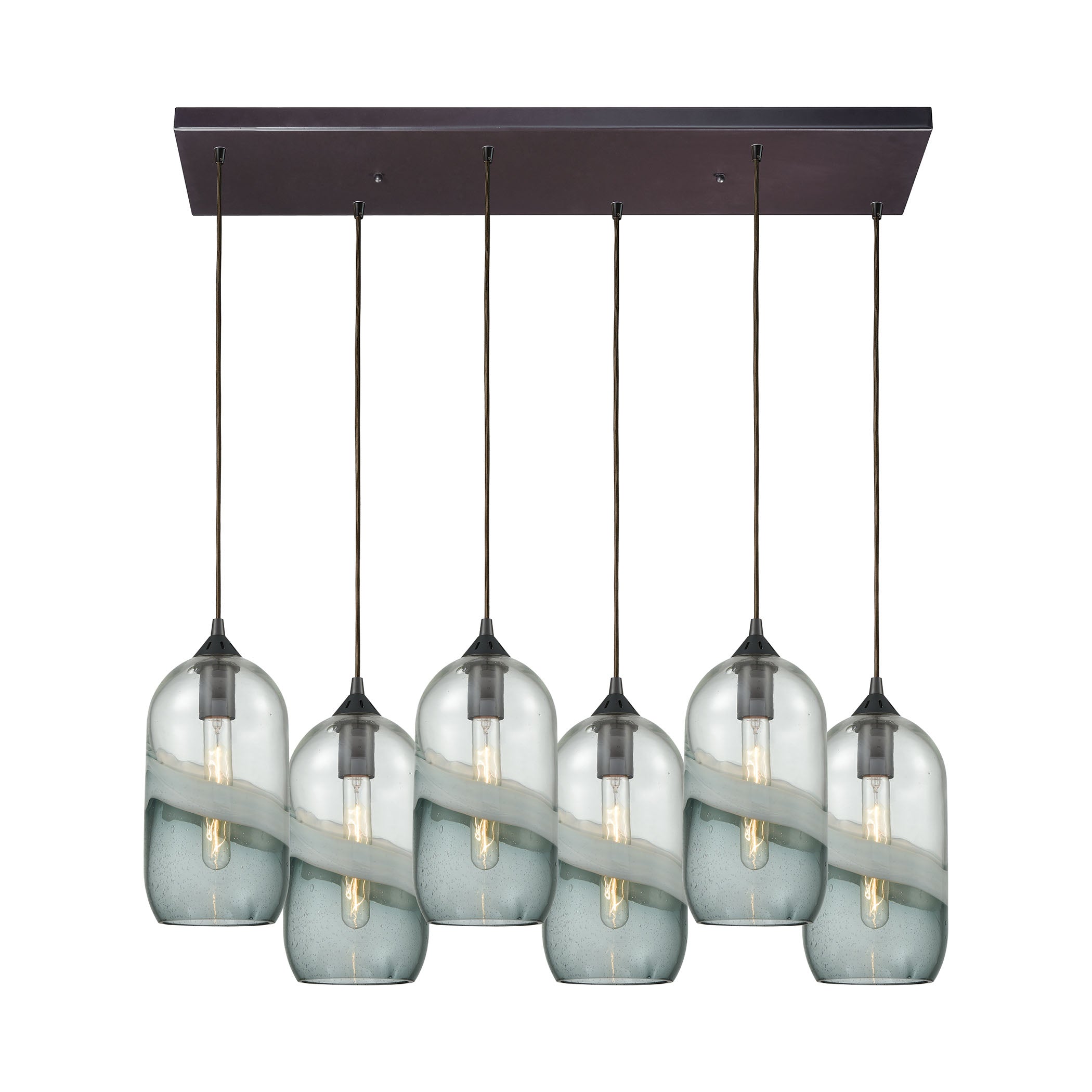ELK Lighting 25102/6RC Sutter Creek 6-Light Rectangular Pendant Fixture in Oiled Bronze with Clear and Smoke Seedy Glass
