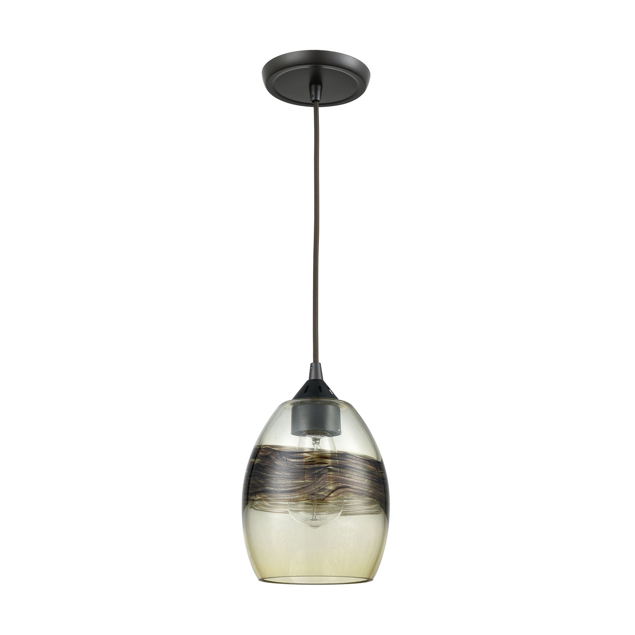 ELK Lighting 25122/1 Whisp 1-Light Mini Pendant in Oil Rubbed Bronze with Champagne-plated Glass