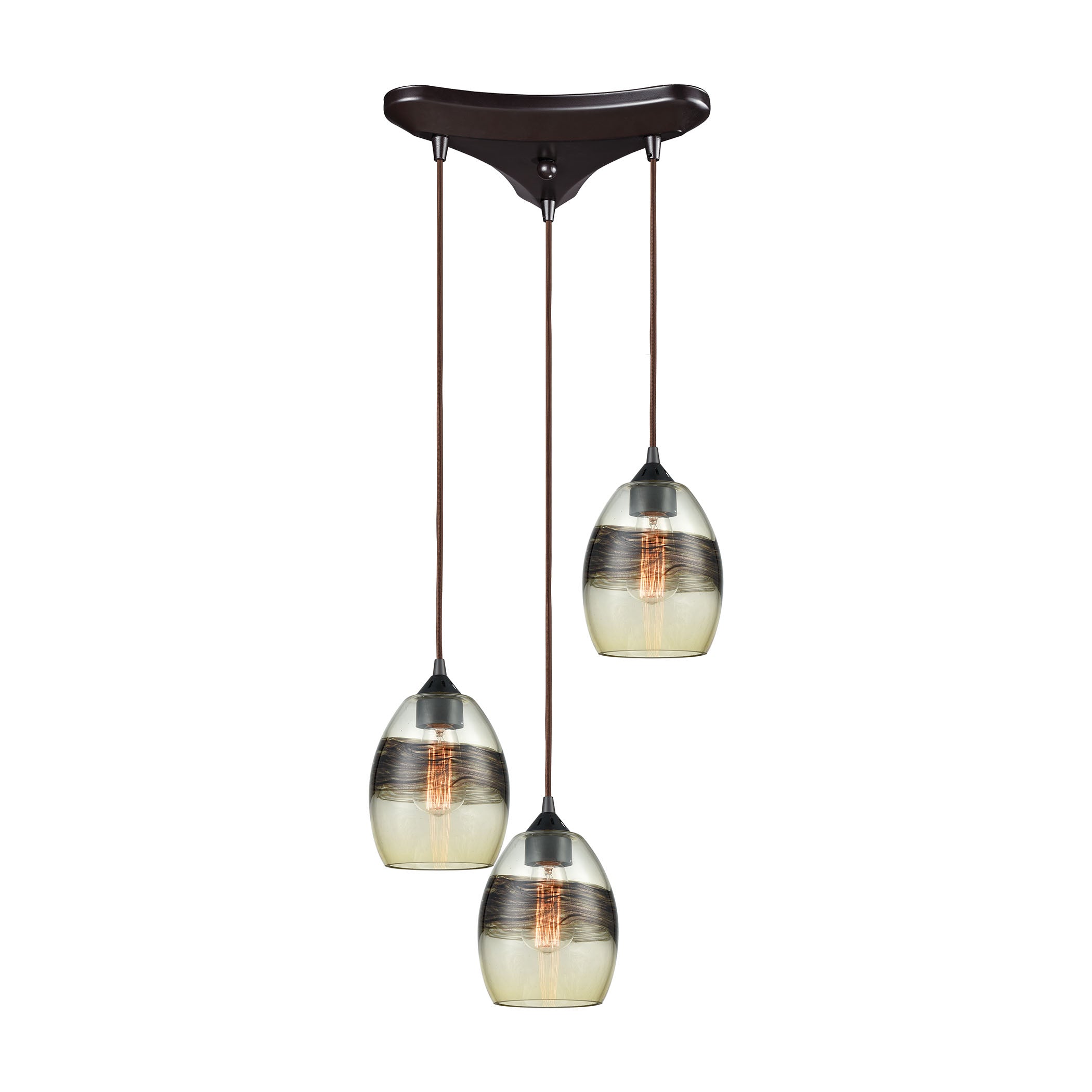 ELK Lighting 25122/3 Whisp 3-Light Triangular Pendant Fixture in Oil Rubbed Bronze with Champagne-plated Glass