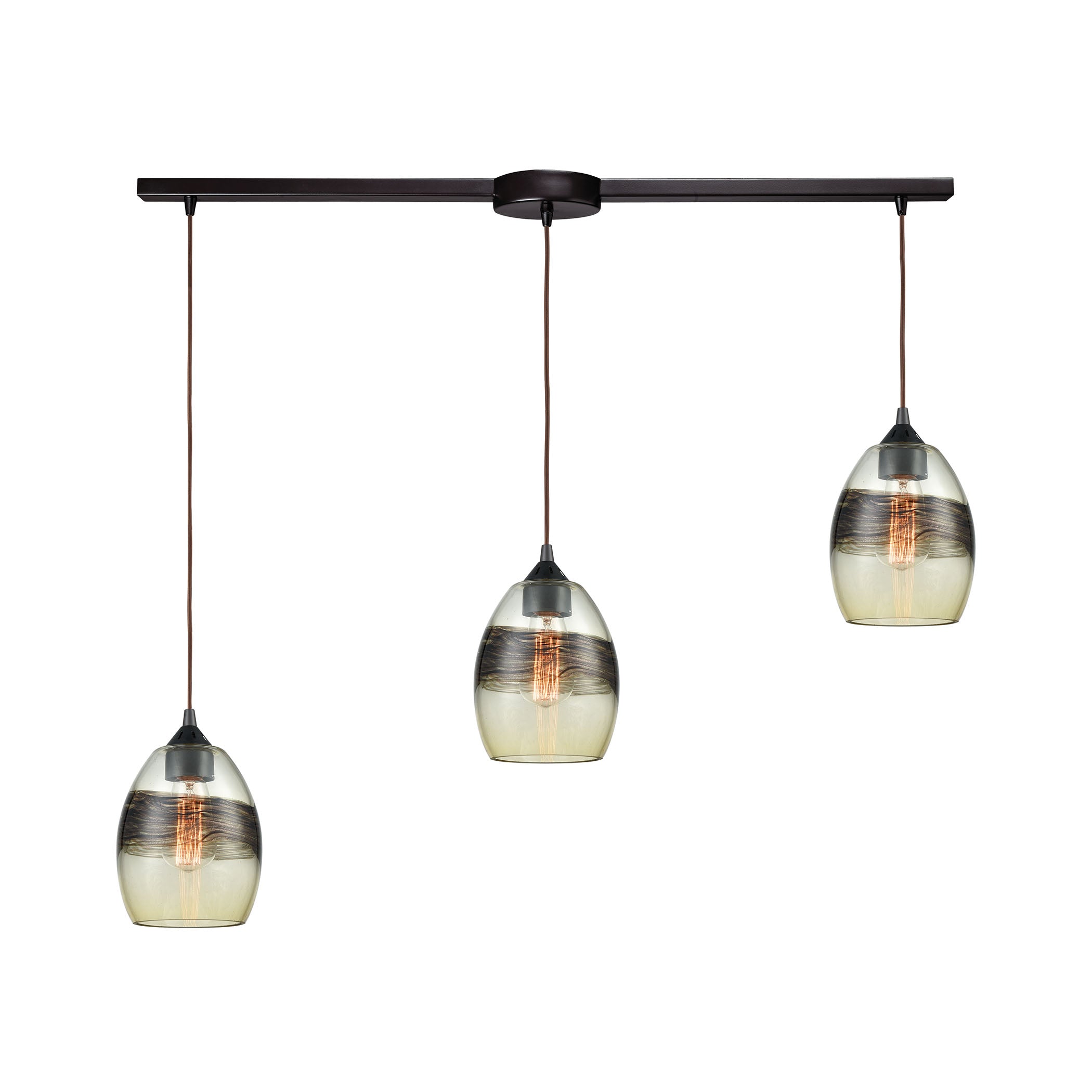 ELK Lighting 25122/3L Whisp 3-Light Linear Mini Pendant Fixture in Oil Rubbed Bronze with Champagne-plated Glass