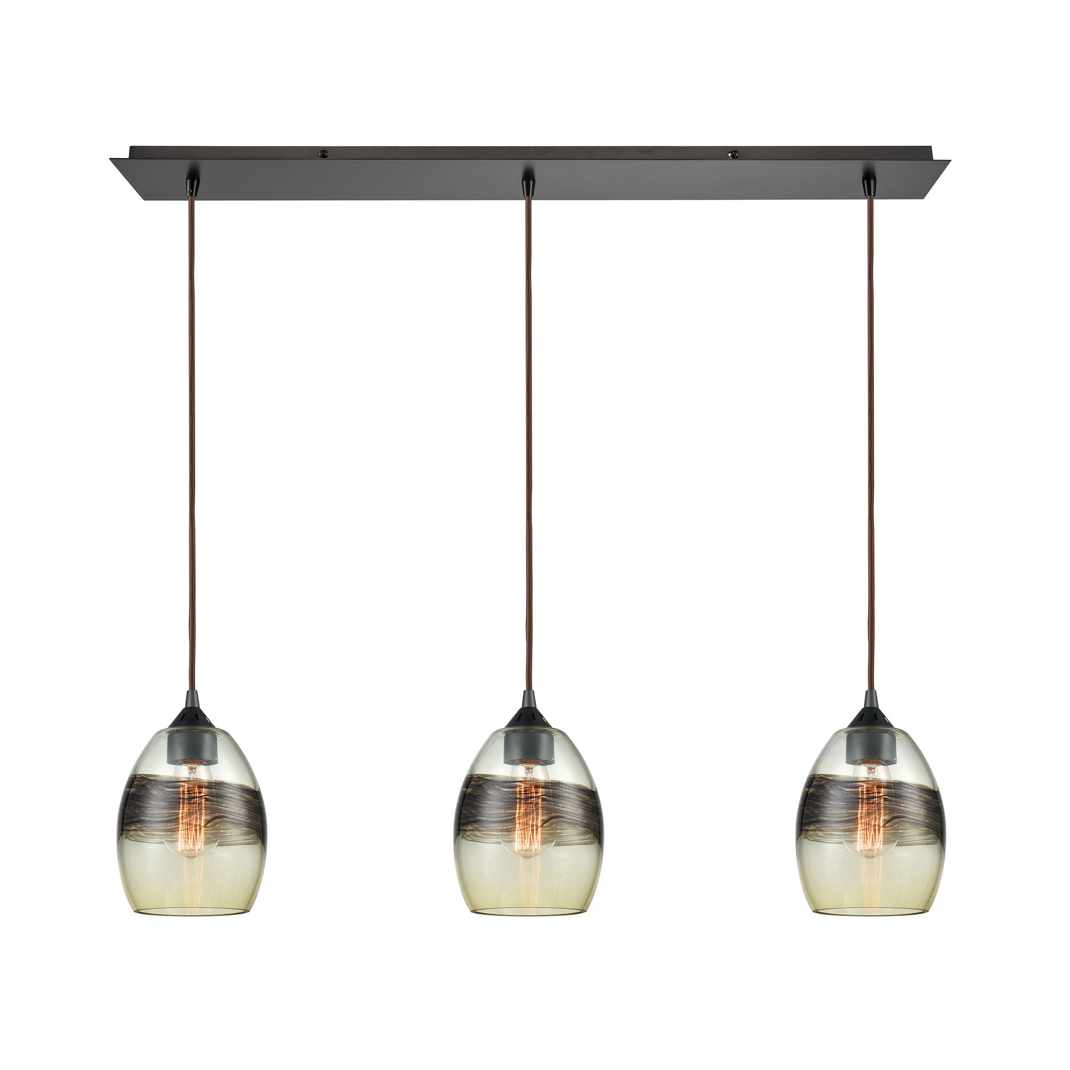 ELK Lighting 25122/3LP Whisp 3-Light Linear Mini Pendant Fixture in Oil Rubbed Bronze with Champagne-plated Glass