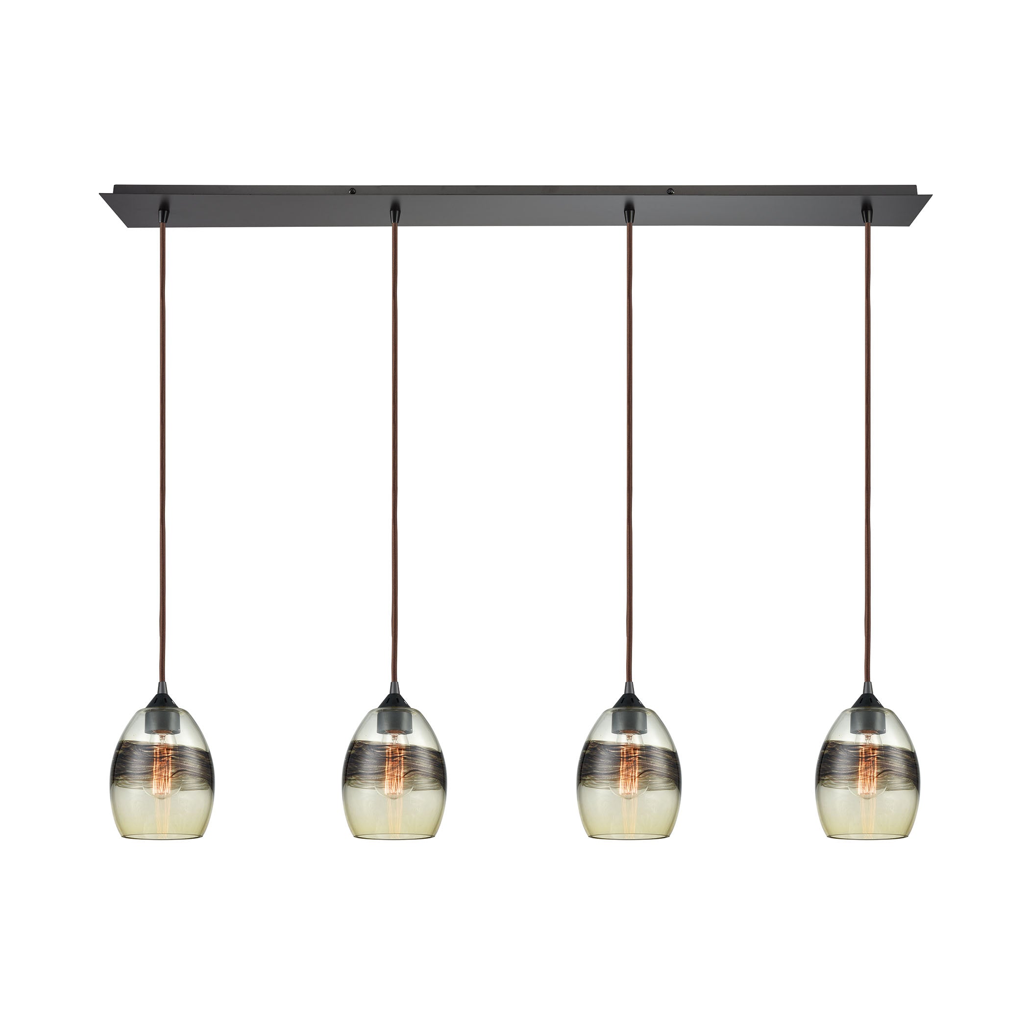 ELK Lighting 25122/4LP Whisp 4-Light Linear Pendant Fixture in Oil Rubbed Bronze with Champagne-plated Glass