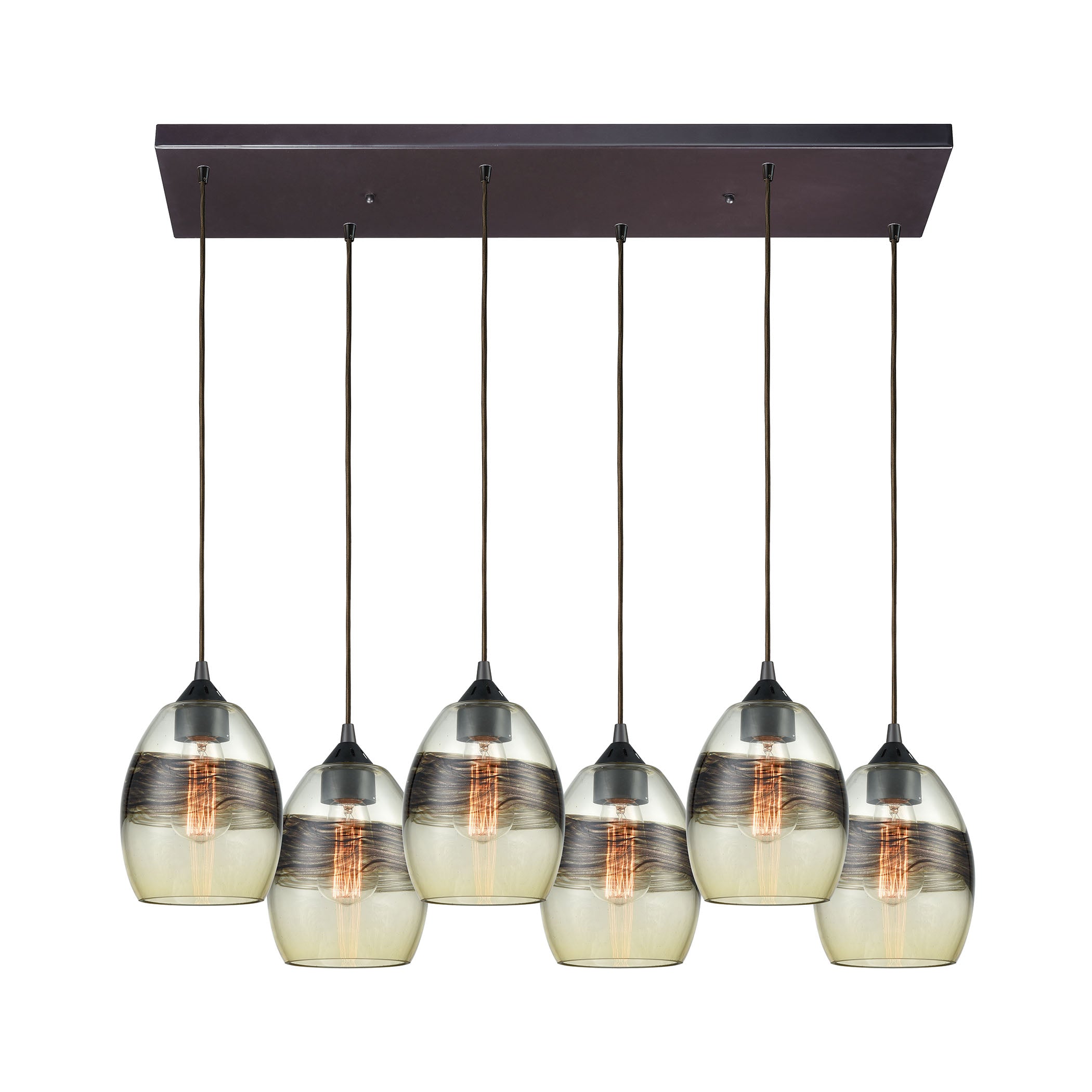 ELK Lighting 25122/6RC Whisp 6-Light Rectangular Pendant Fixture in Oil Rubbed Bronze with Champagne-plated Glass