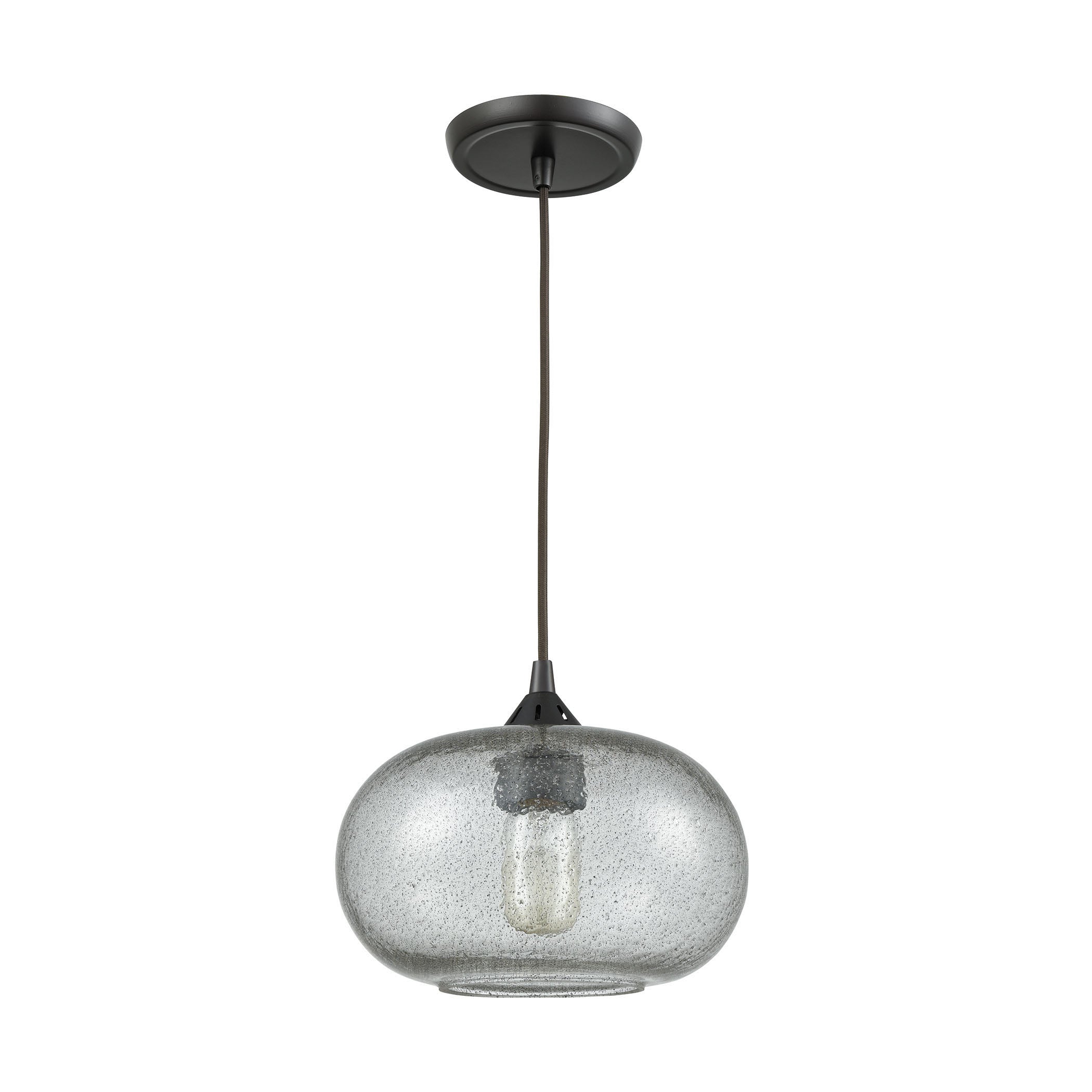 ELK Lighting 25124/1 Volace 1-Light Mini Pendant in Oiled Bronze with Rotunde Gray Speckled Blown Glass