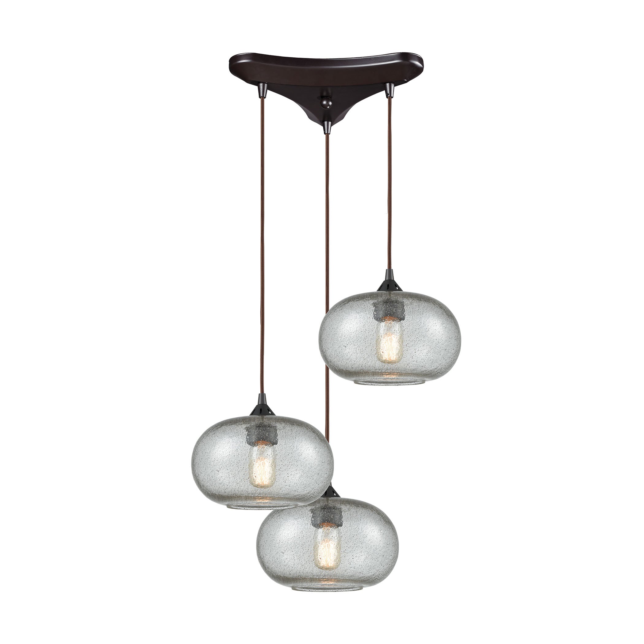 ELK Lighting 25124/3 Volace 3-Light Triangular Pendant Fixture in Oiled Bronze with Rotunde Gray Speckled Blown Glass