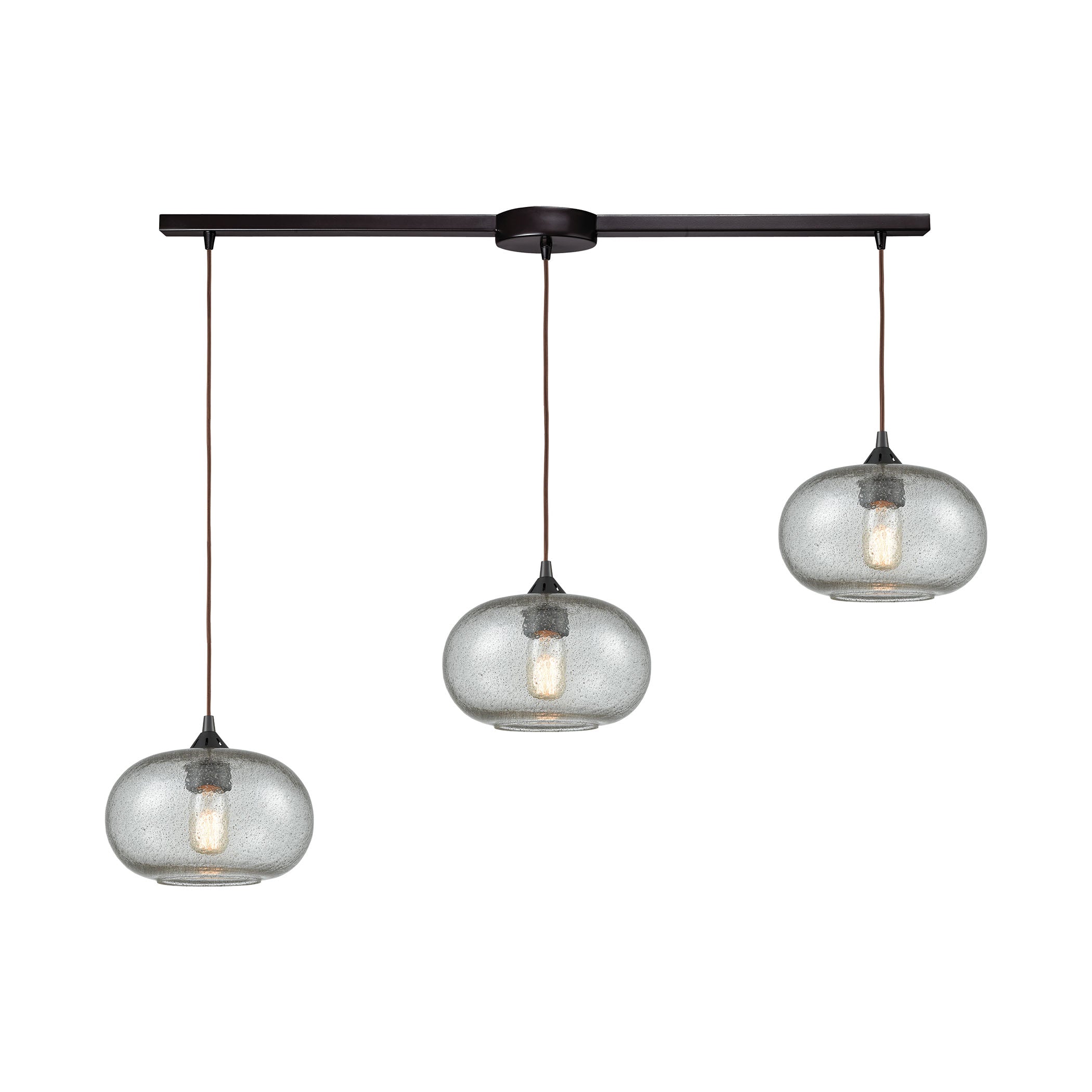 ELK Lighting 25124/3L Volace 3-Light Linear Mini Pendant Fixture in Oiled Bronze with Rotunde Gray Speckled Blown Glass
