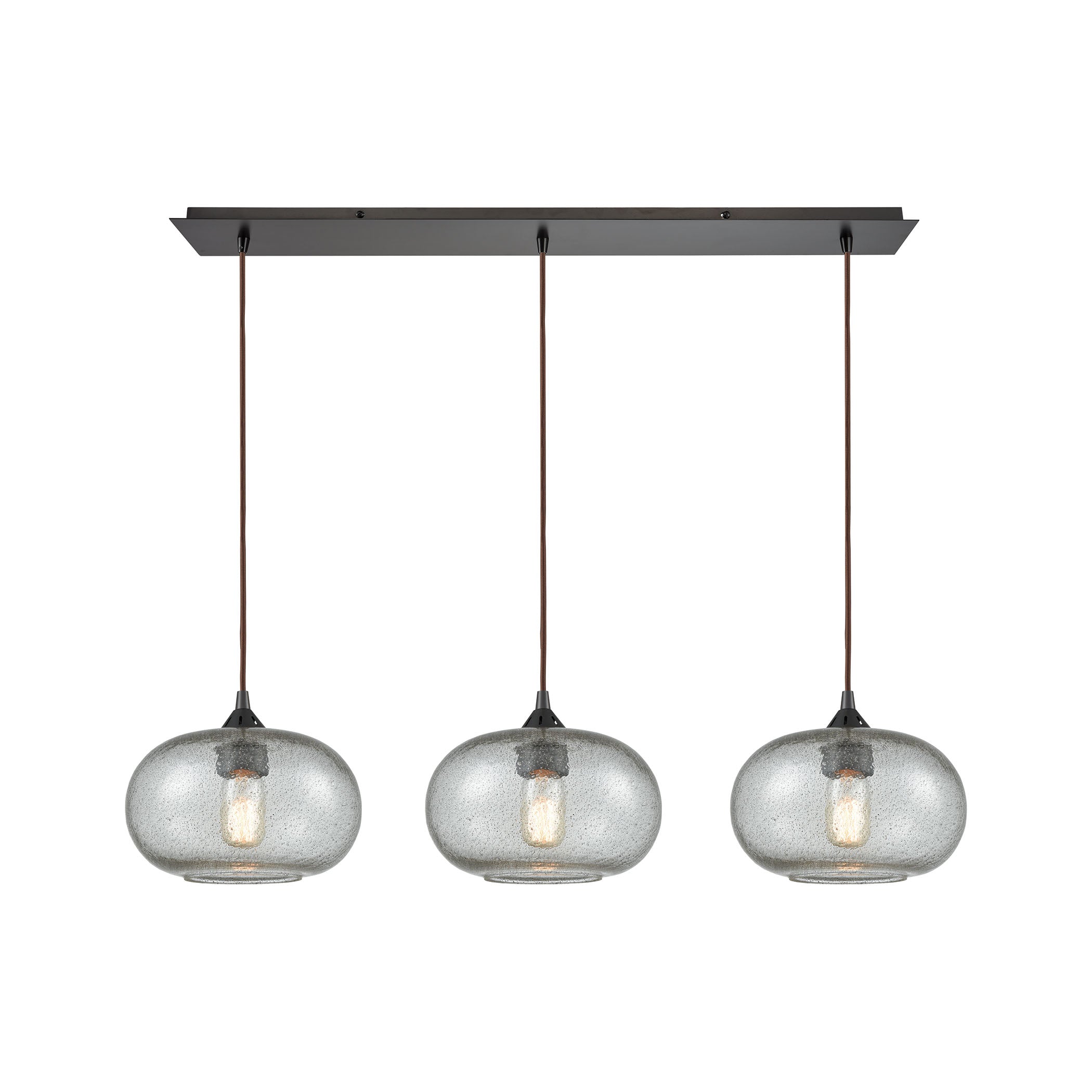 ELK Lighting 25124/3LP Volace 3-Light Linear Mini Pendant Fixture in Oiled Bronze with Rotunde Gray Speckled Blown Glass