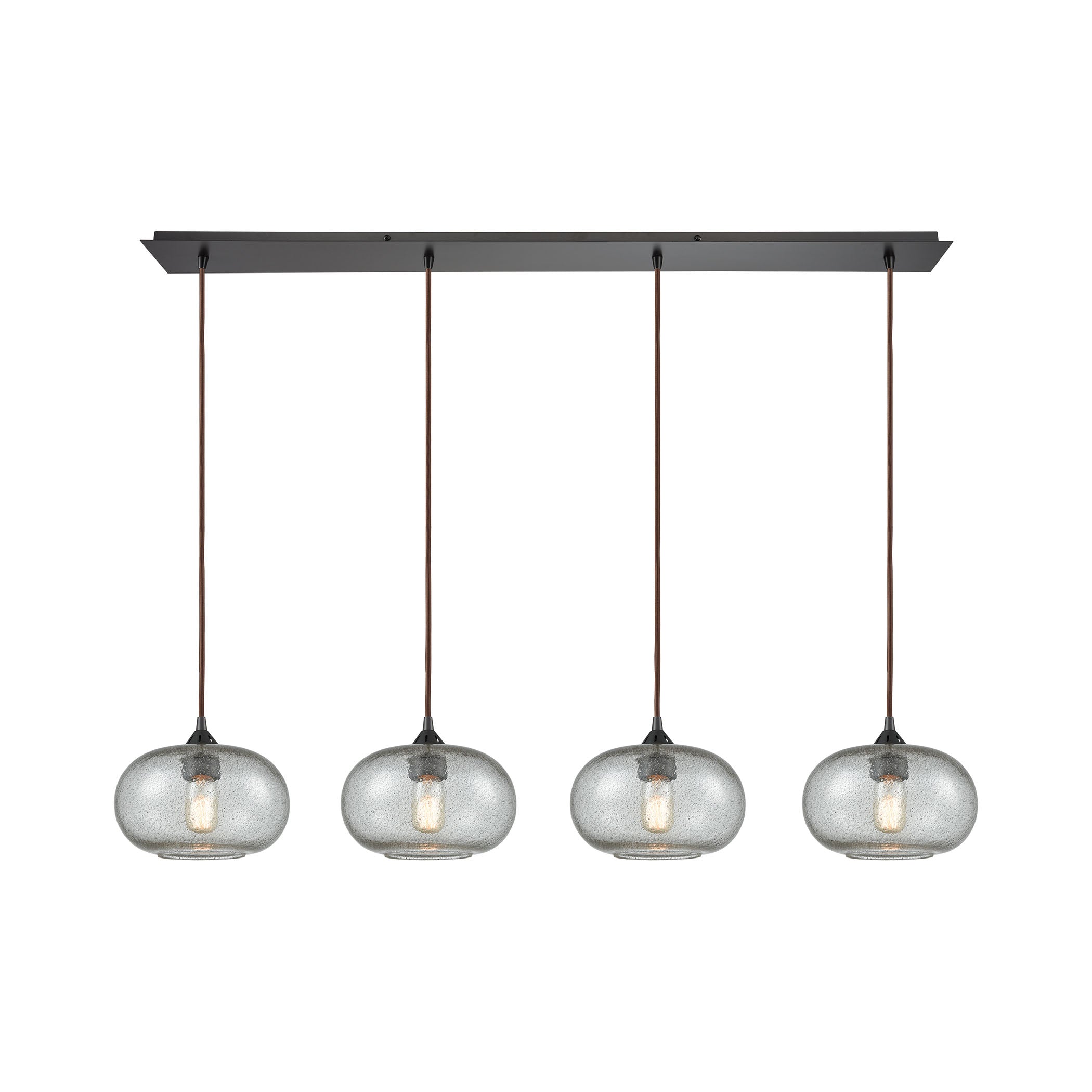 ELK Lighting 25124/4LP Volace 4-Light Linear Pendant Fixture in Oiled Bronze with Rotunde Gray Speckled Blown Glass