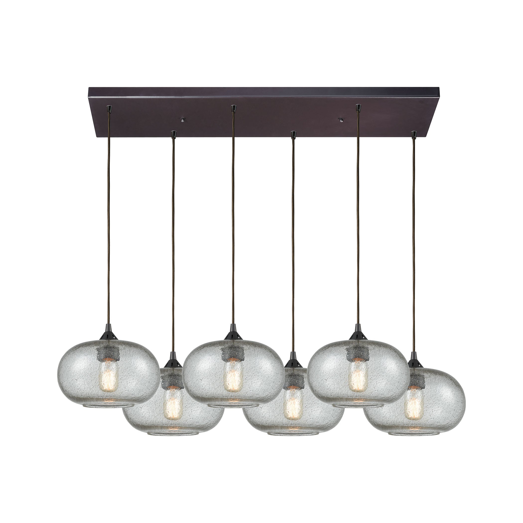 ELK Lighting 25124/6RC Volace 6-Light Rectangular Pendant Fixture in Oiled Bronze with Rotunde Gray Speckled Blown Glass