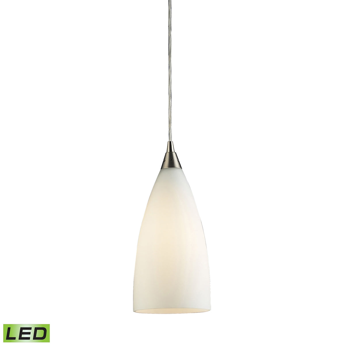 ELK Lighting 2580/1-LED Vesta 1-Light Mini Pendant in Satin Nickel with White Glass - Includes LED Bulb