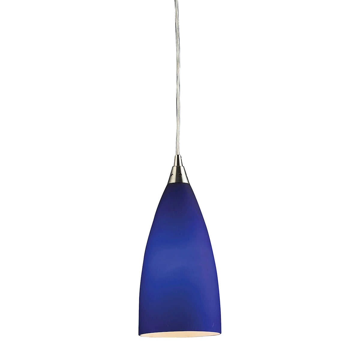 ELK Lighting 2581/1 Vesta 1-Light Mini Pendant in Satin Nickel with Blue Glass