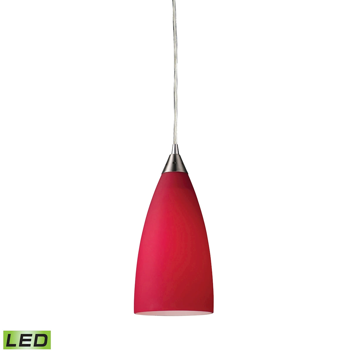 ELK Lighting 2583/1-LED Vesta 1-Light Mini Pendant in Satin Nickel with Cardinal Red Glass - Includes LED Bulb
