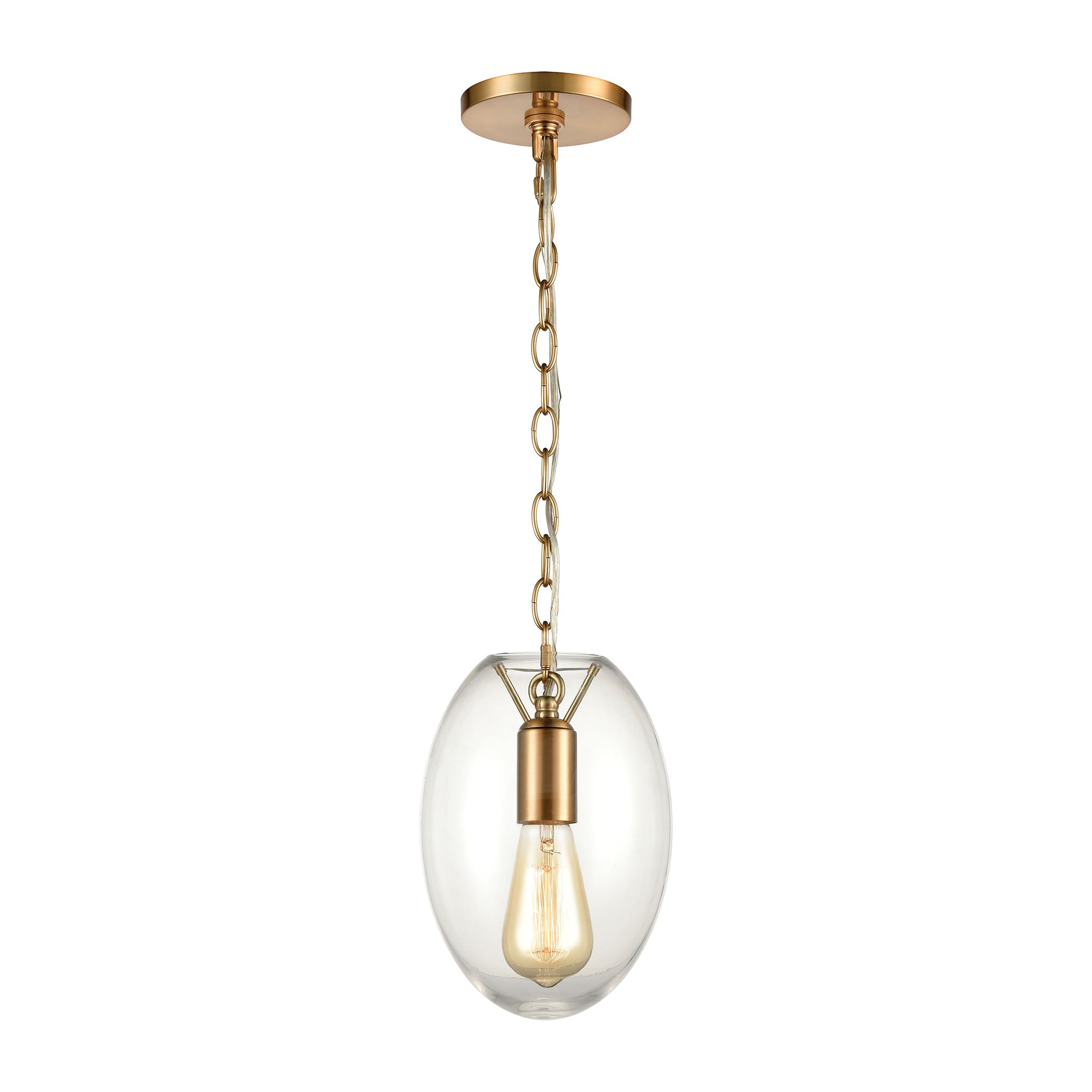 ELK Lighting 30050/1 Ellipsa 1-Light Mini Pendant in Satin Brass with Clear Glass
