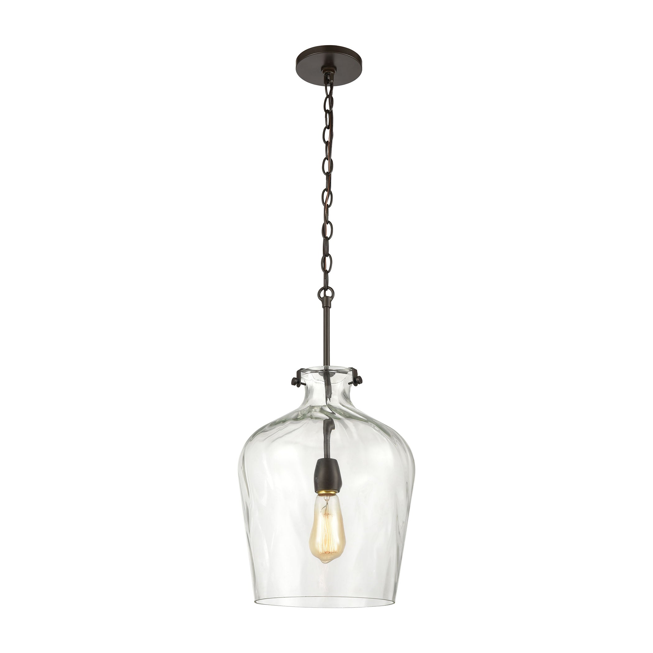 ELK Lighting 30070/1 Tuscan Villa 1-Light Pendant in Oil Rubbed Bronze with Wavy Glass