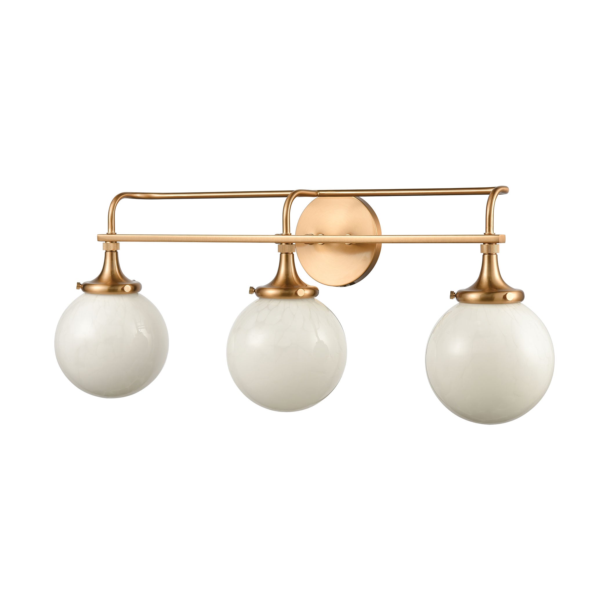 ELK Lighting 30143/3 Beverly Hills 3-Light Vanity Light in Satin Brass with White Feathered Glass