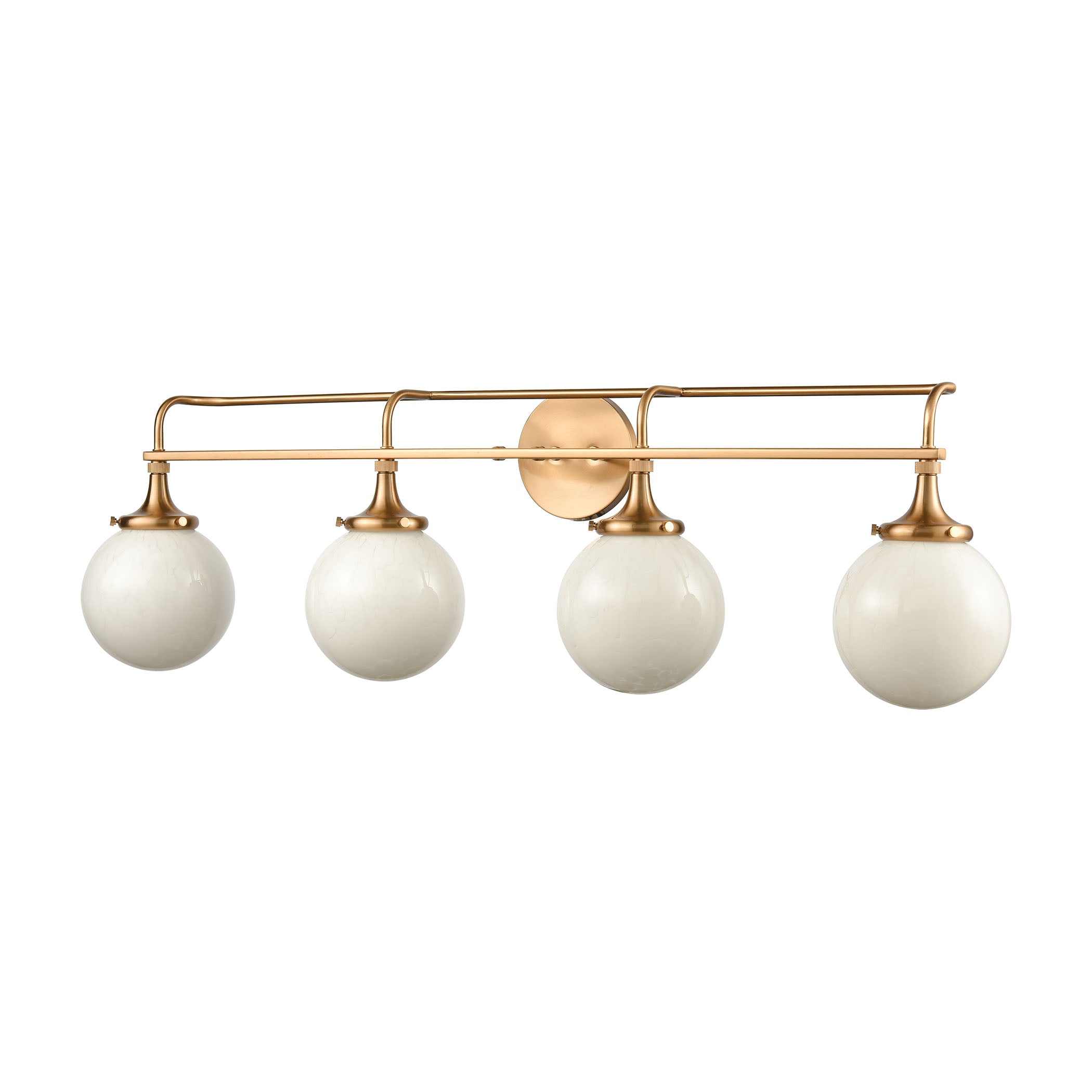 ELK Lighting 30144/4 Beverly Hills 4-Light Vanity Light in Satin Brass with White Feathered Glass