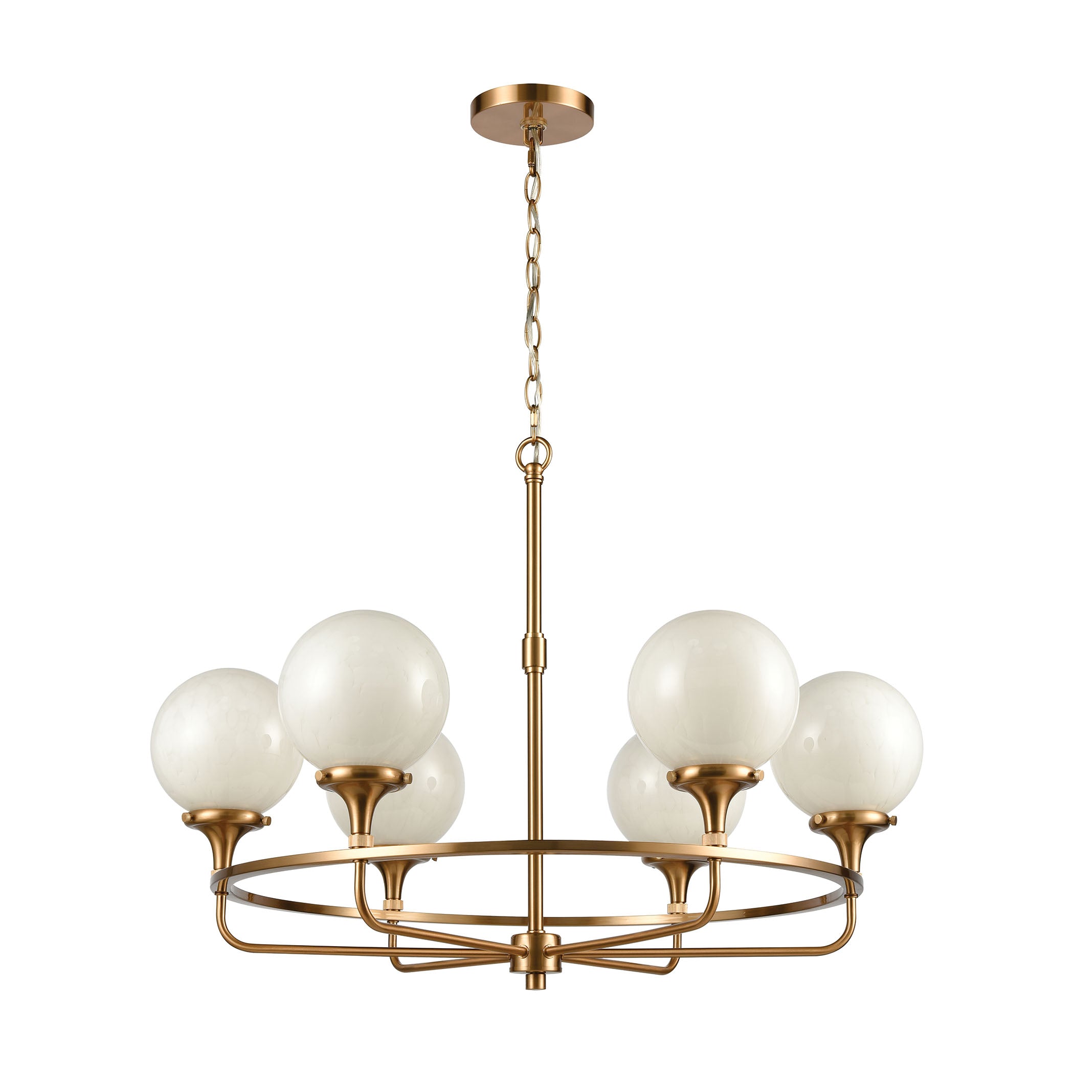 ELK Lighting 30146/6 Beverly Hills 6-Light Chandelier in Satin Brass with White Feathered Glass