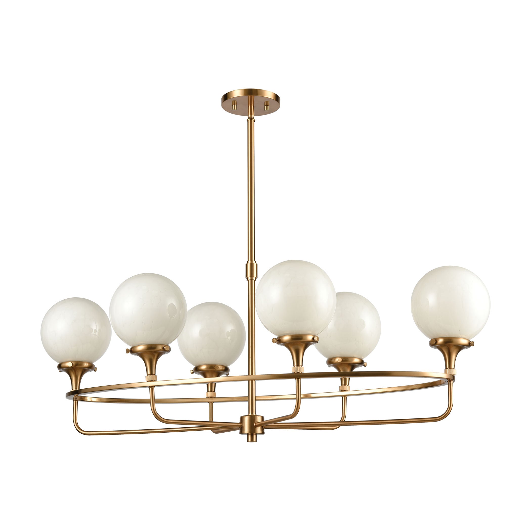 ELK Lighting 30147/6 Beverly Hills 6-Light Island Light in Satin Brass with White Feathered Glass