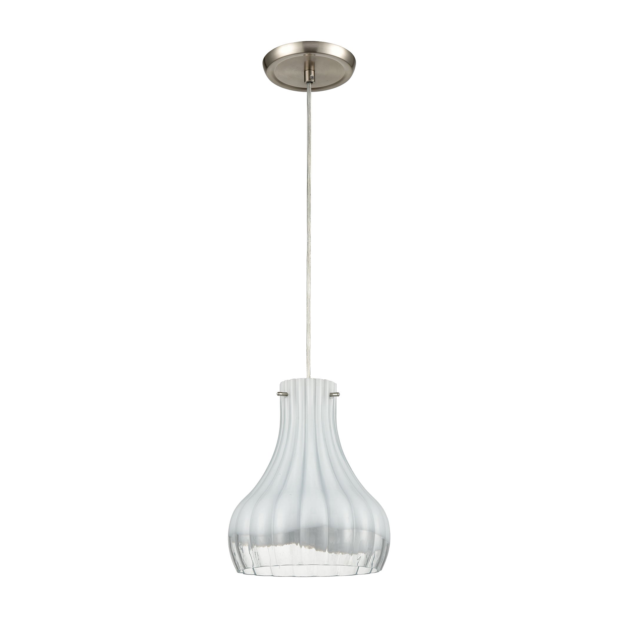 ELK Lighting 30150/1 Coastal Scallop 1-Light Mini Pendant in Satin Nickel with Opal White and Clear Glass