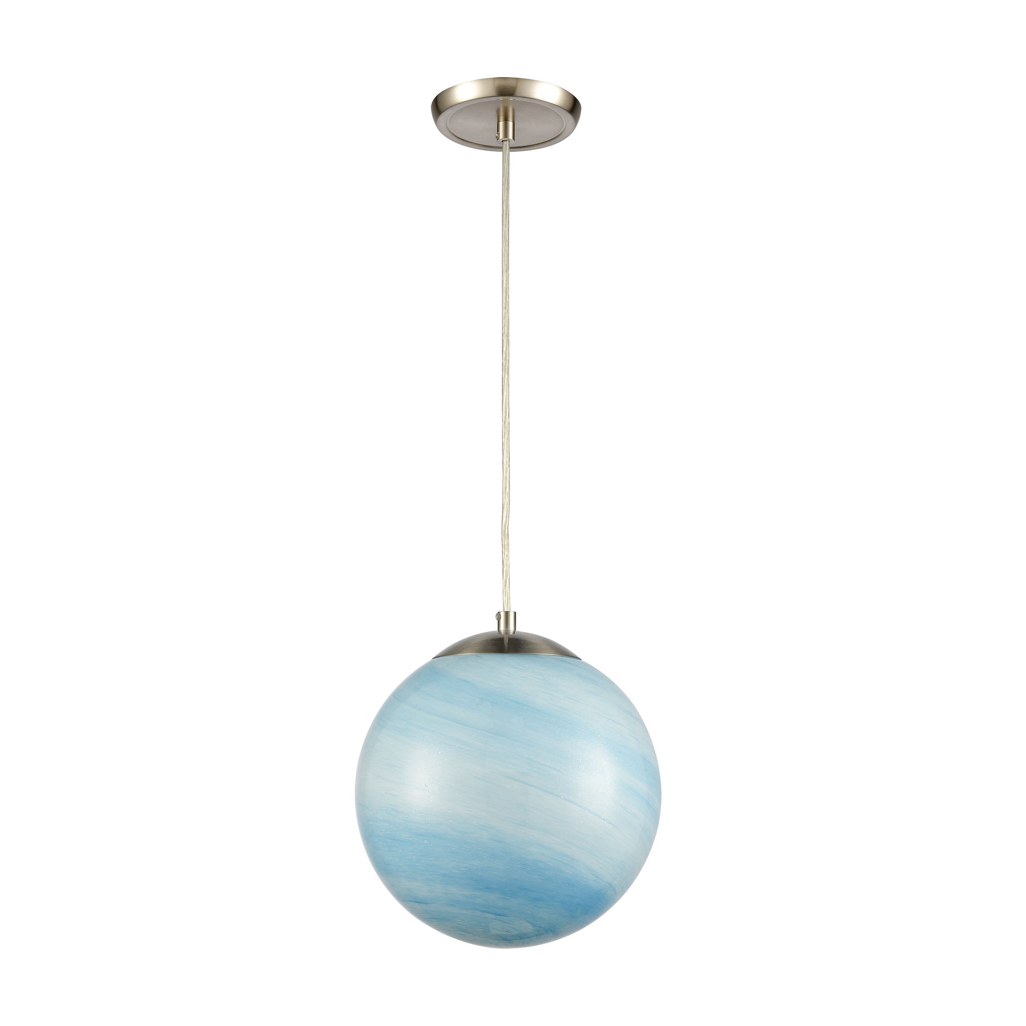 ELK Lighting 30180/1 Planetario 1-Light Mini Pendant in Satin Nickel with Swirling Blue and White glass