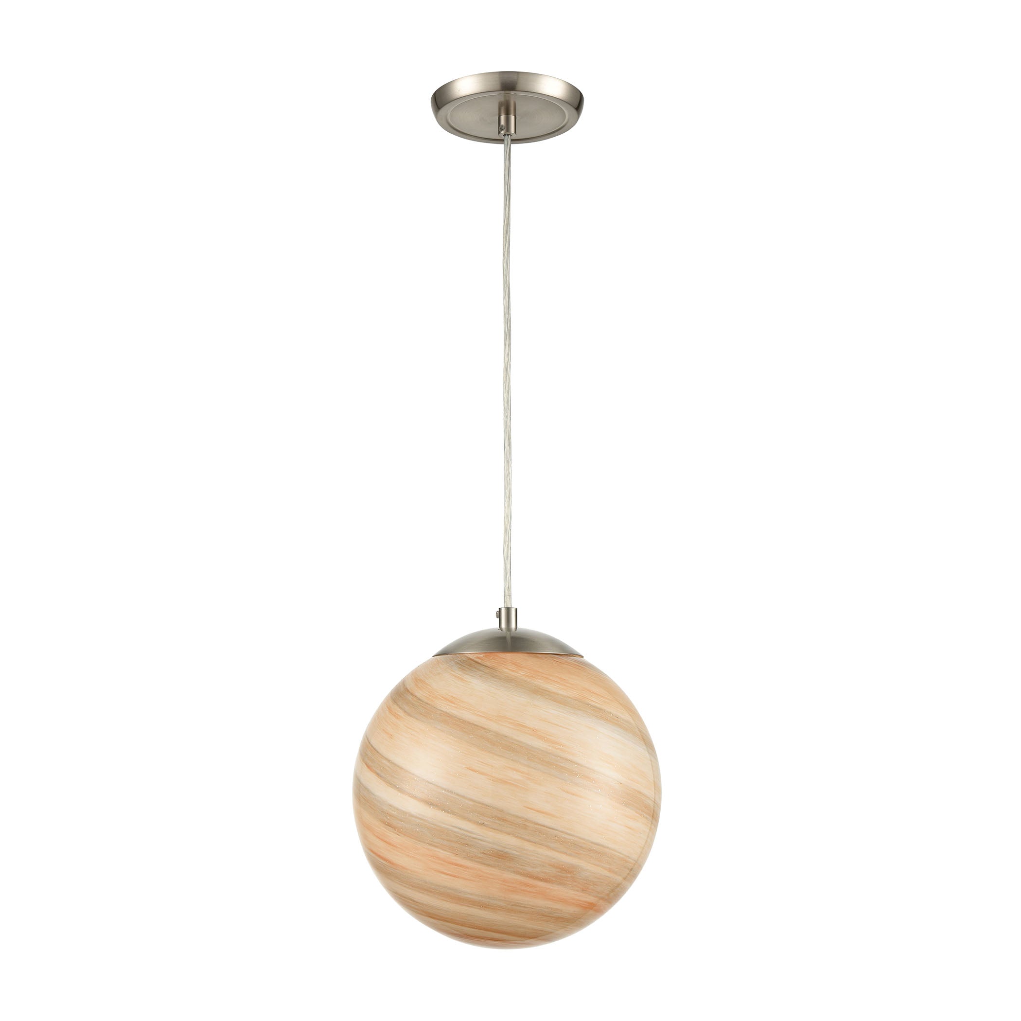 ELK Lighting 30190/1 Planetario 1-Light Mini Pendant in Satin Nickel with Swirling Beige and Tan Glass