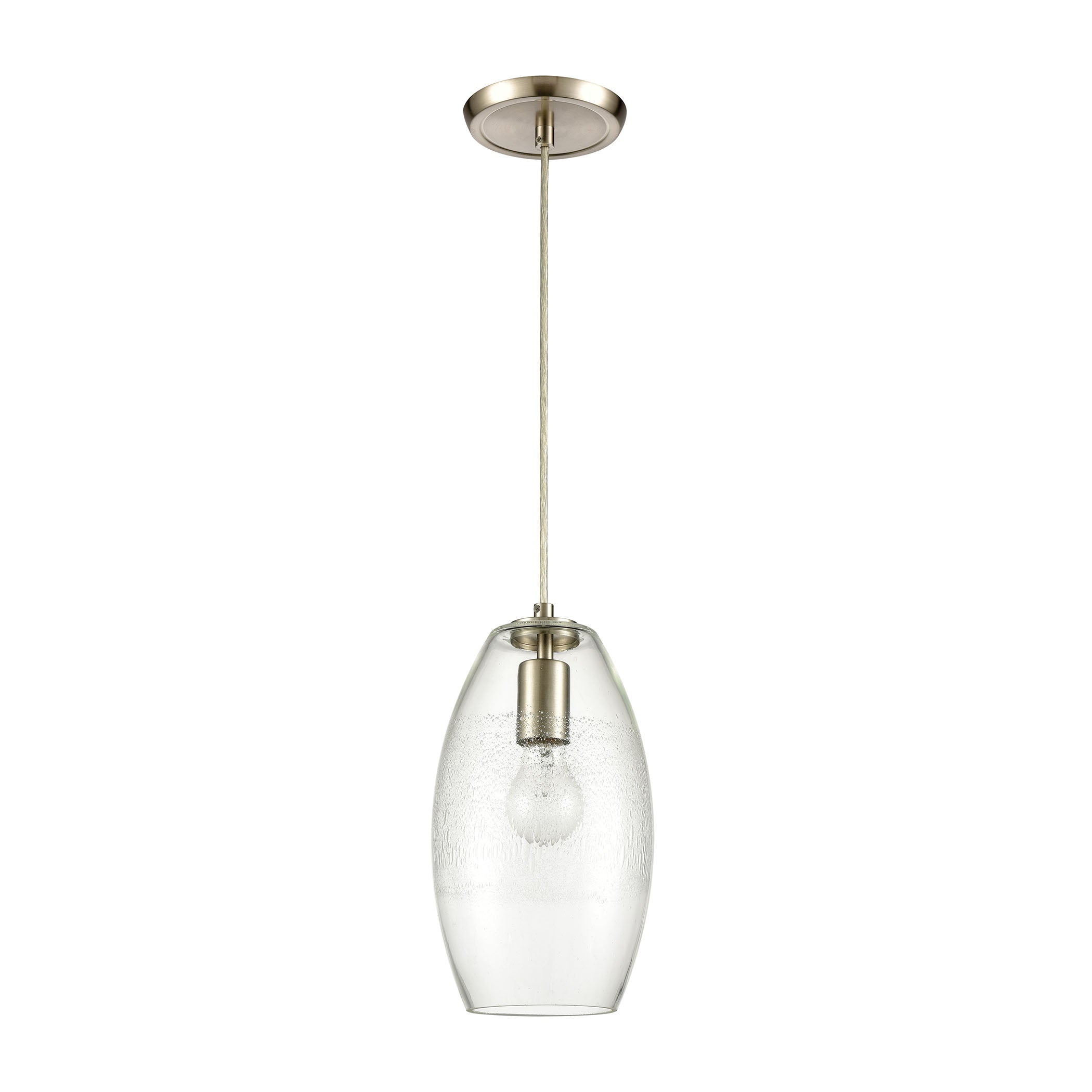 ELK Lighting 30200/1 Ebbtide 1-Light Mini Pendant in Satin Nickel with Clear and Lightly Textured Glass