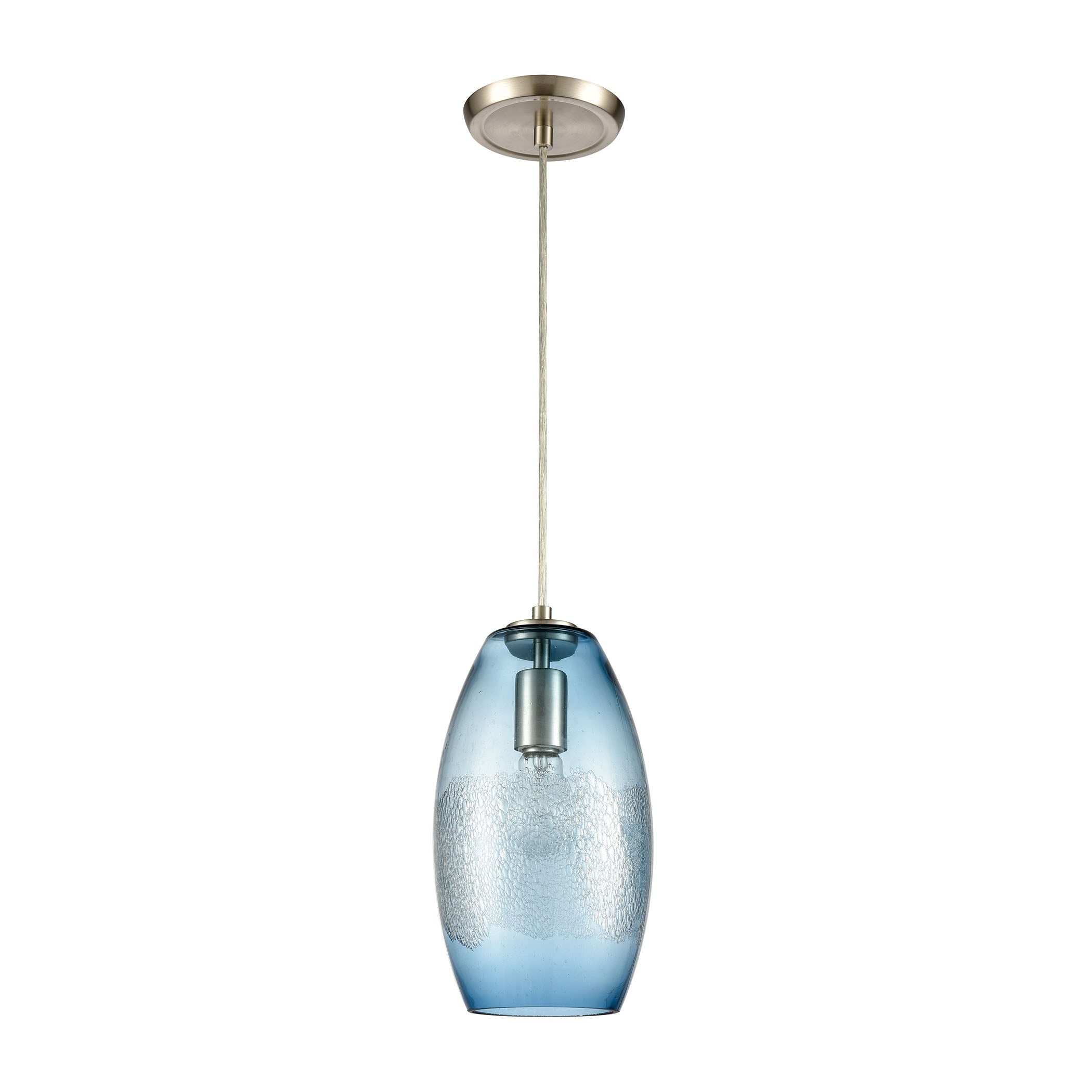 ELK Lighting 30210/1 Ebbtide 1-Light Mini Pendant in Satin Nickel with Aqua Blue and Lightly Textured Glass
