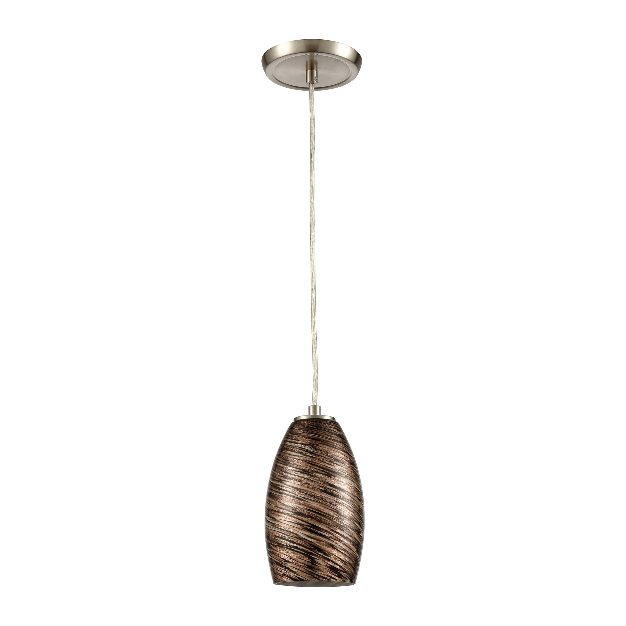 ELK Lighting 30230/1 Tornado 1-Light Mini Pendant in Satin Nickel with Brown Toned and Gold Speckled Glass