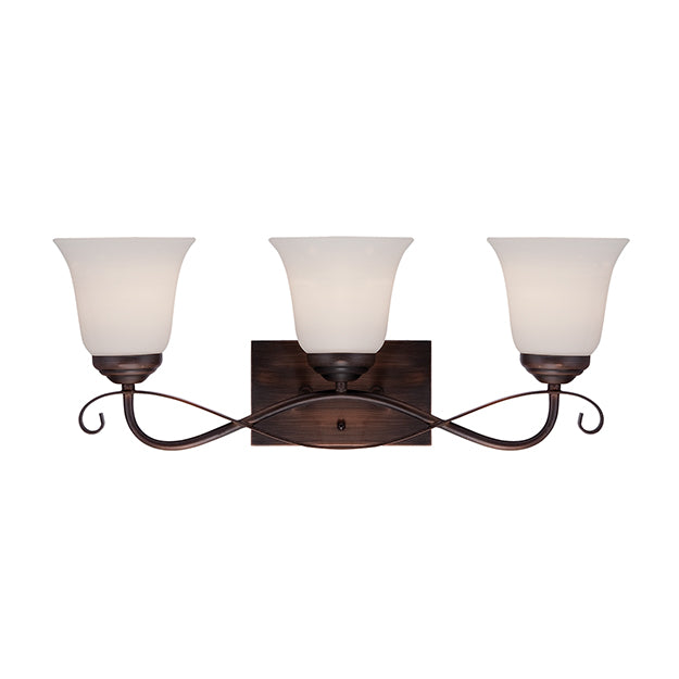Millennium Lighting 3023-RBZ Kingsport Etched White Vanity Light in Rubbed Bronze