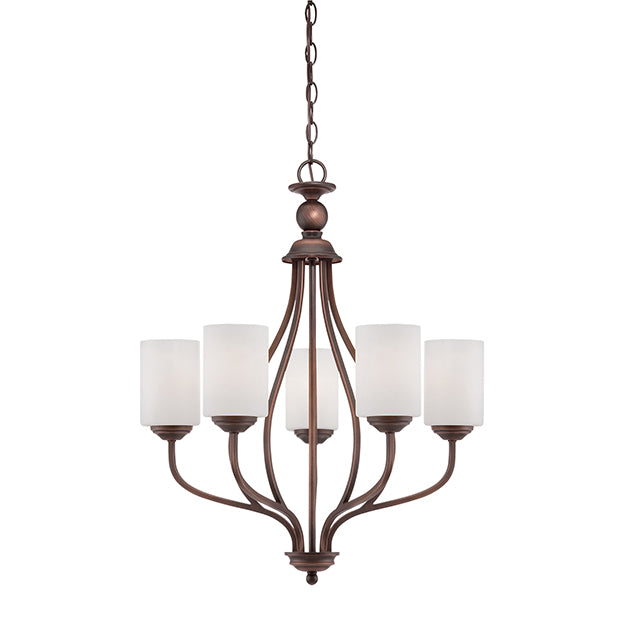 Millennium Lighting 3055-RBZ Lansing Etched White Chandelier in Rubbed Bronze