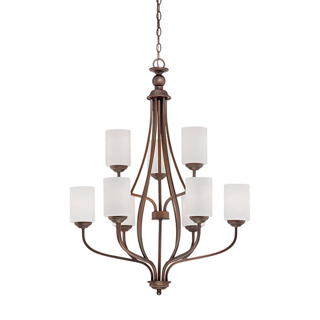 Millennium Lighting 3059-RBZ Lansing Etched White Chandelier in Rubbed Bronze