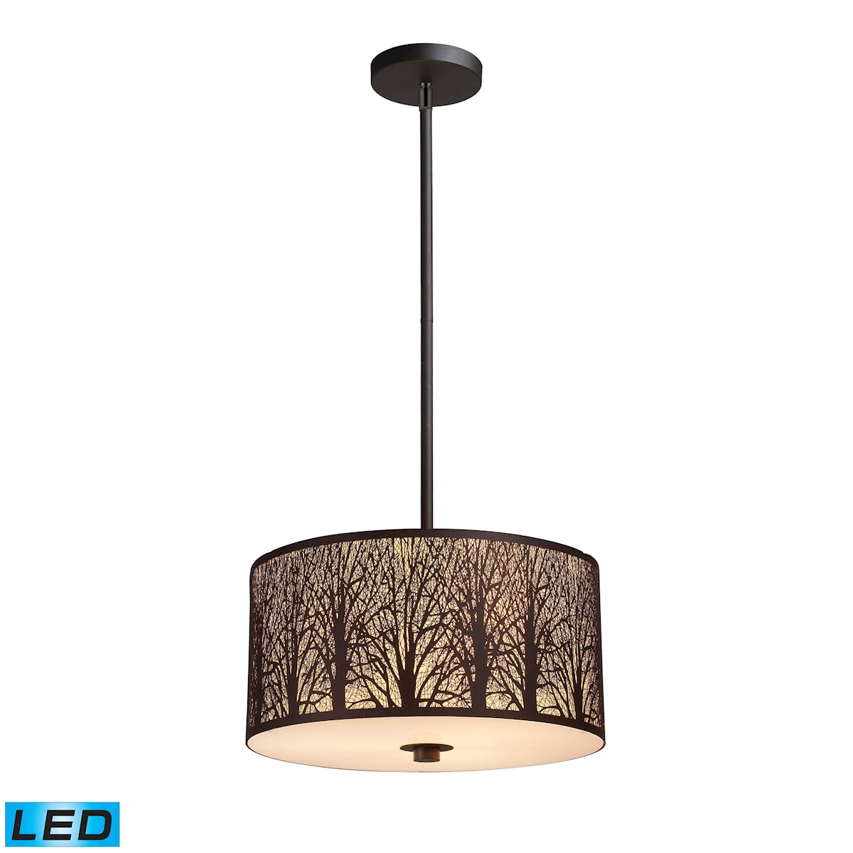 ELK Lighting 31074/3-LED Woodland Sunrise 3-Light Pendant in Aged Bronze with Woodland Shade - Includes LED Bulbs