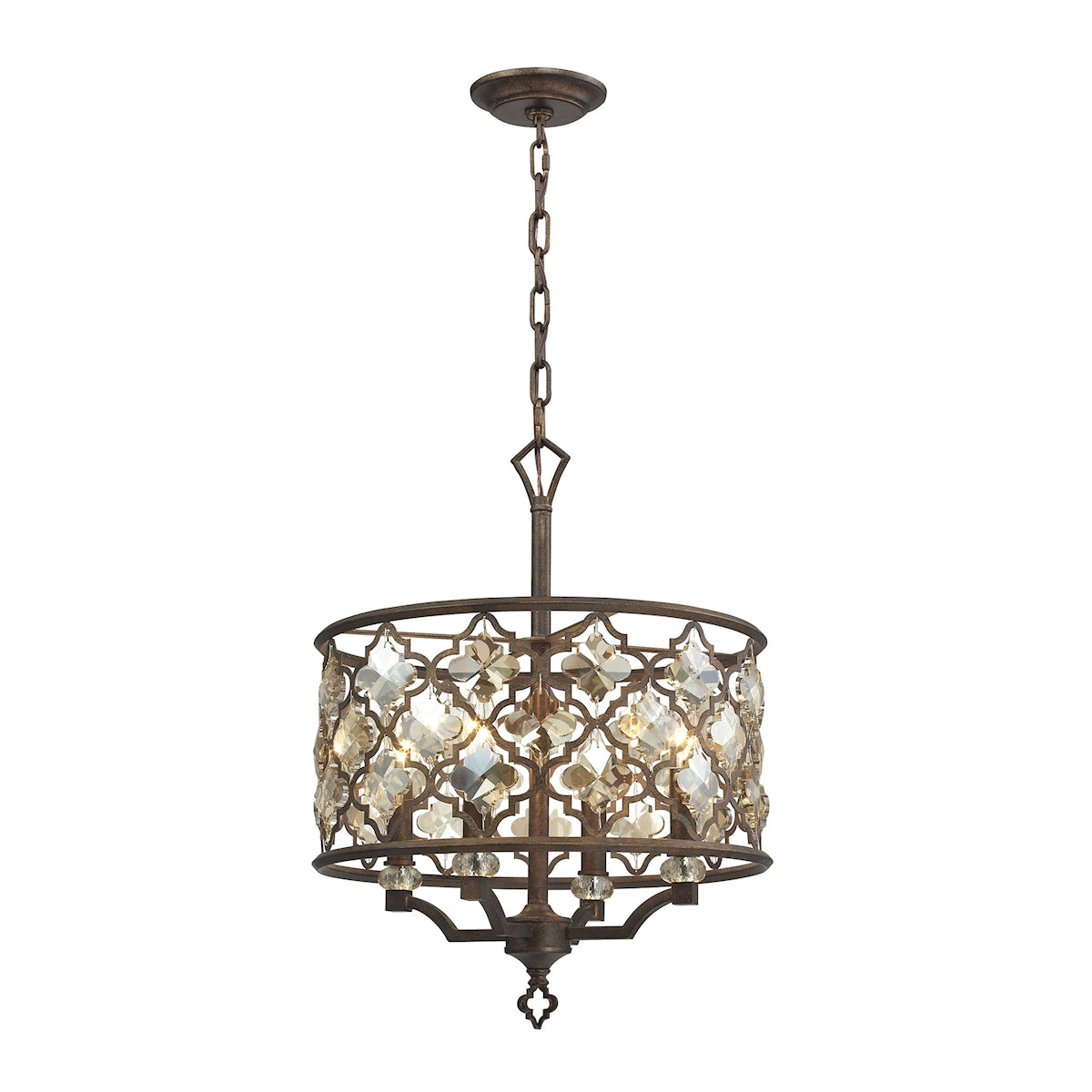 ELK Lighting 31096/4 Armand 4-Light Chandelier in Weathered Bronze with Amber Teak Crystals and Metal Shade