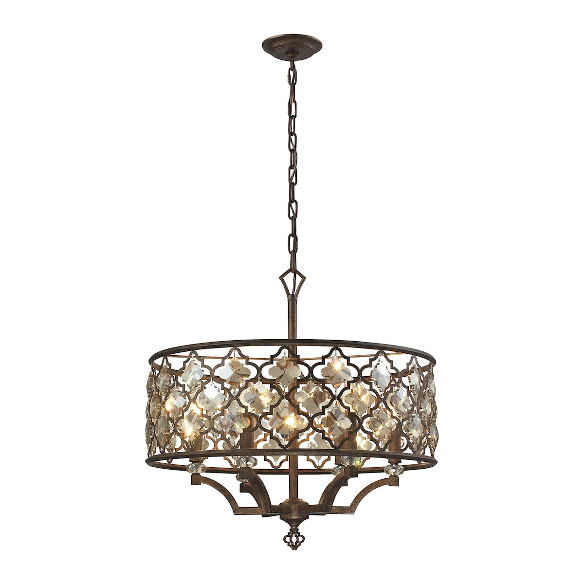 ELK Lighting 31097/6 Armand 6-Light Chandelier in Weathered Bronze with Amber Teak Crystals and Metal Shade