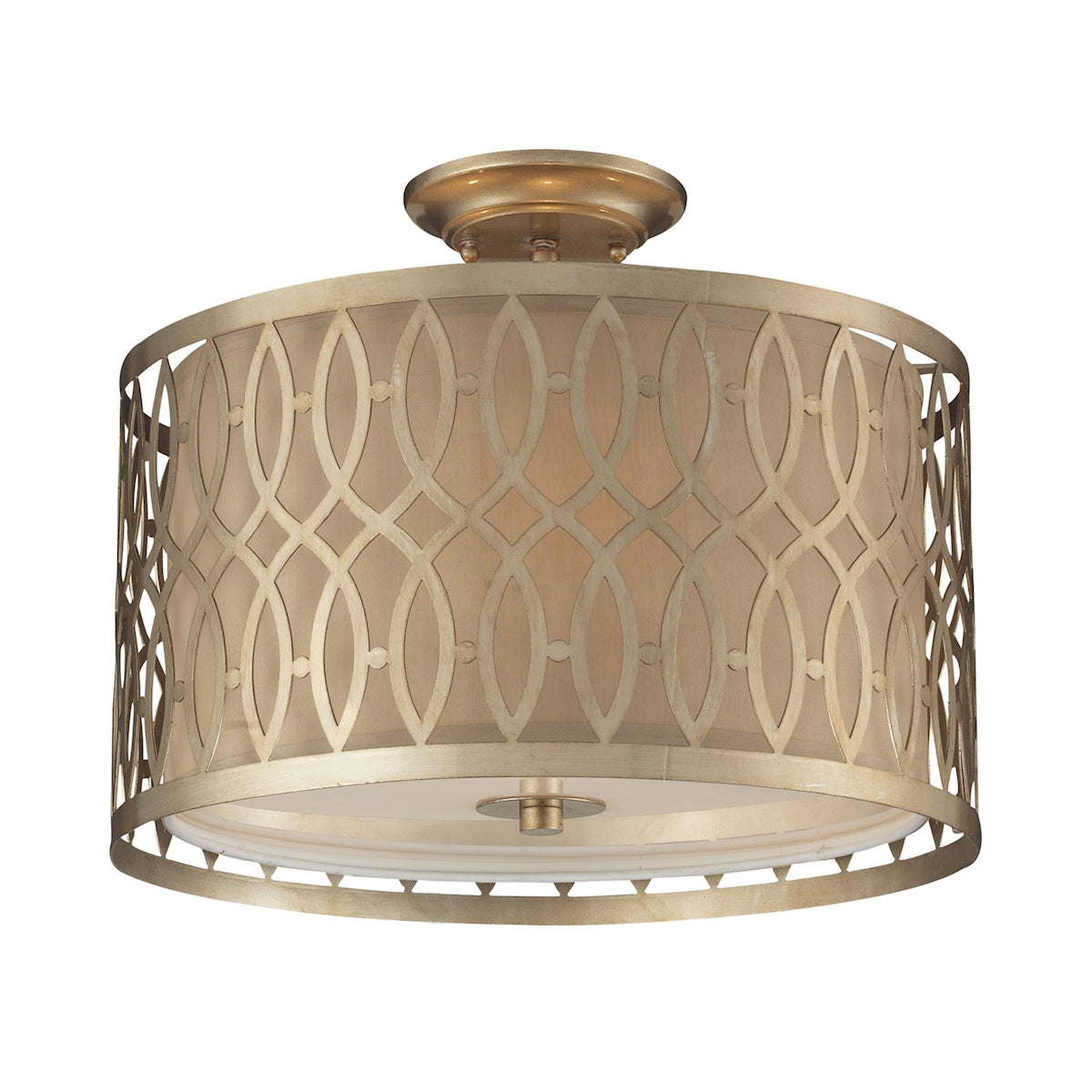 ELK Lighting 31122/3 Estonia 3-Light Semi Flush in Aged Silver with Metal and Beige Fabric Shade