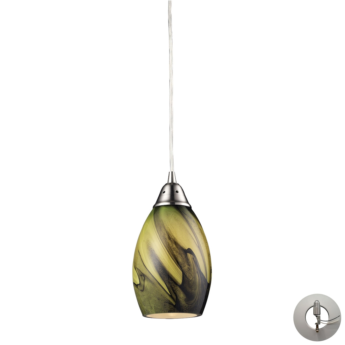 ELK Lighting 31133/1PLN-LA Formations 1-Light Mini Pendant in Satin Nickel with Planetary Glass - Includes Adapter Kit